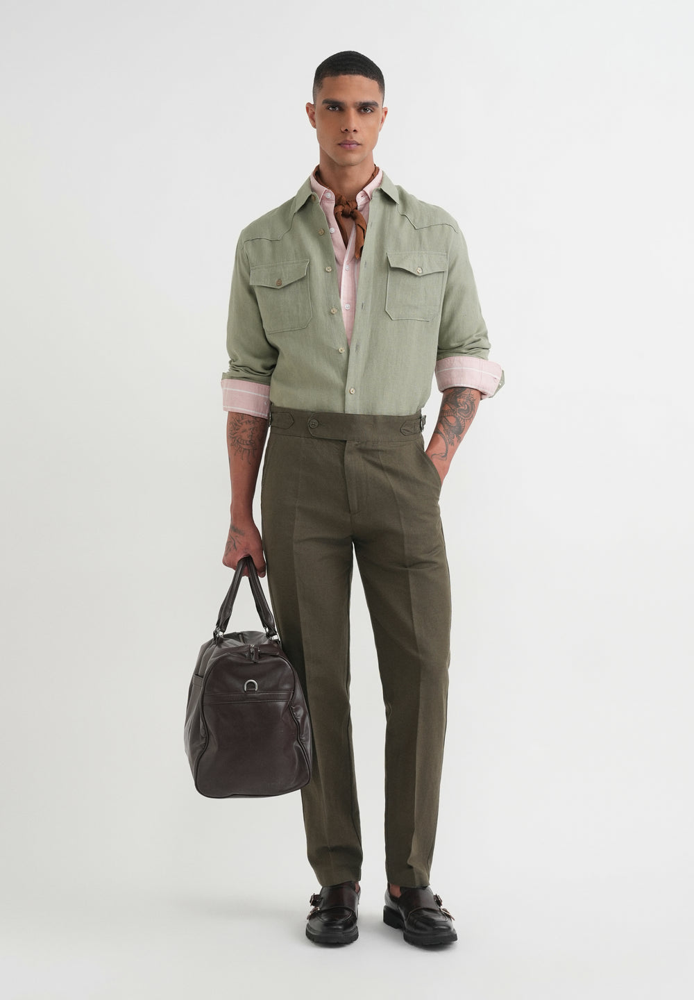 Olive Cotton Linen Gurkha Pant