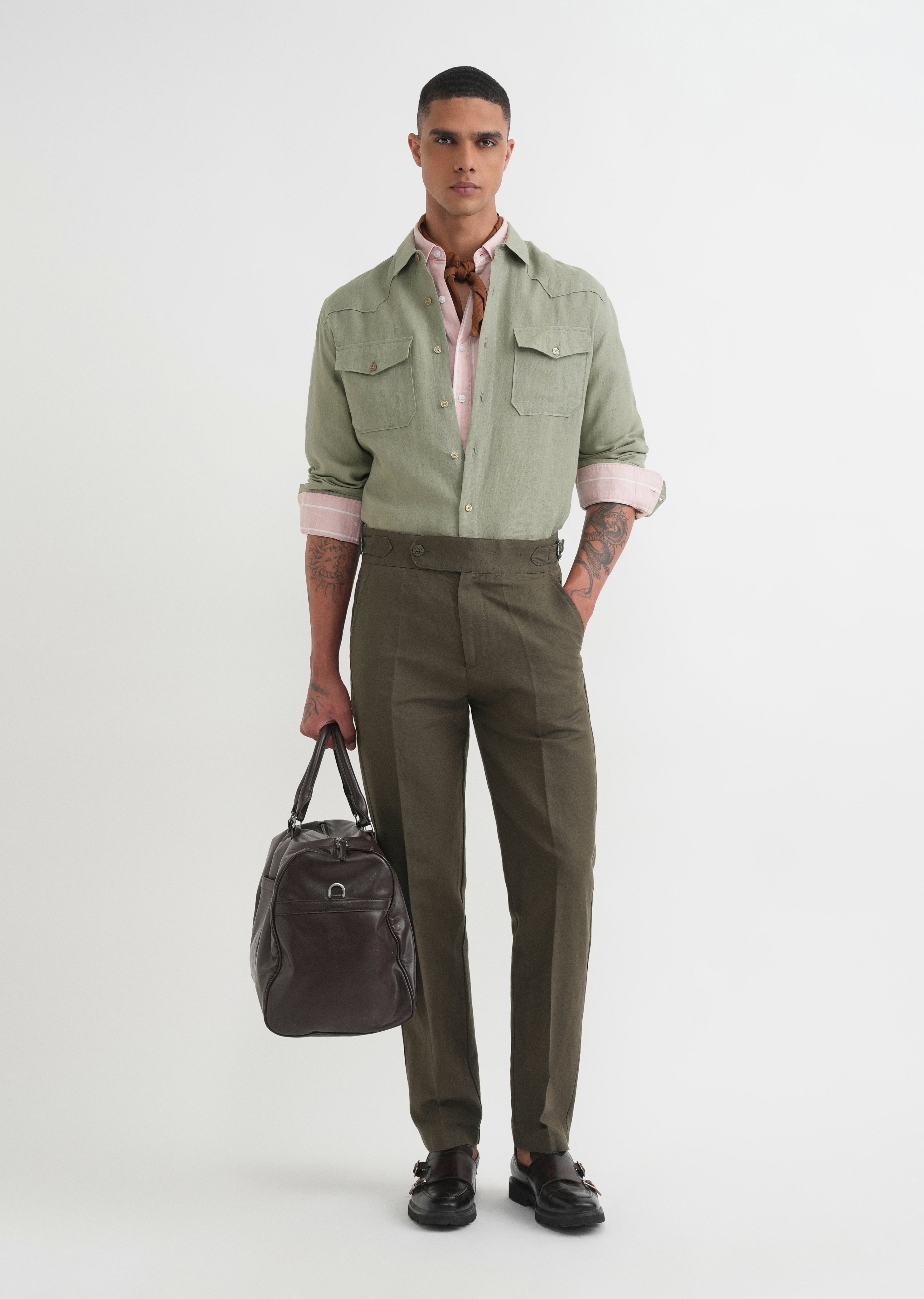 Olive Cotton Linen Gurkha Pant