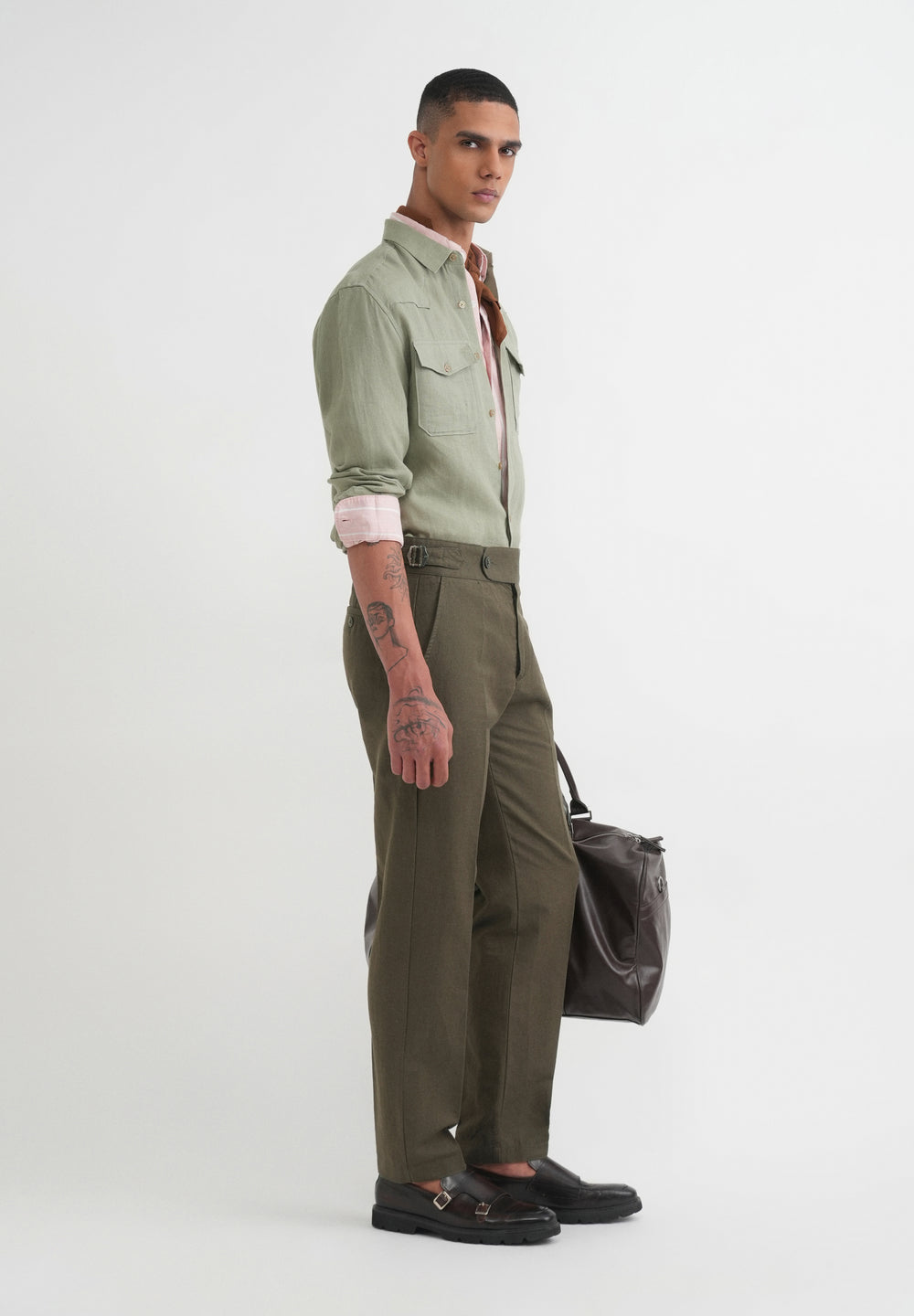 Olive Cotton Linen Gurkha Pant