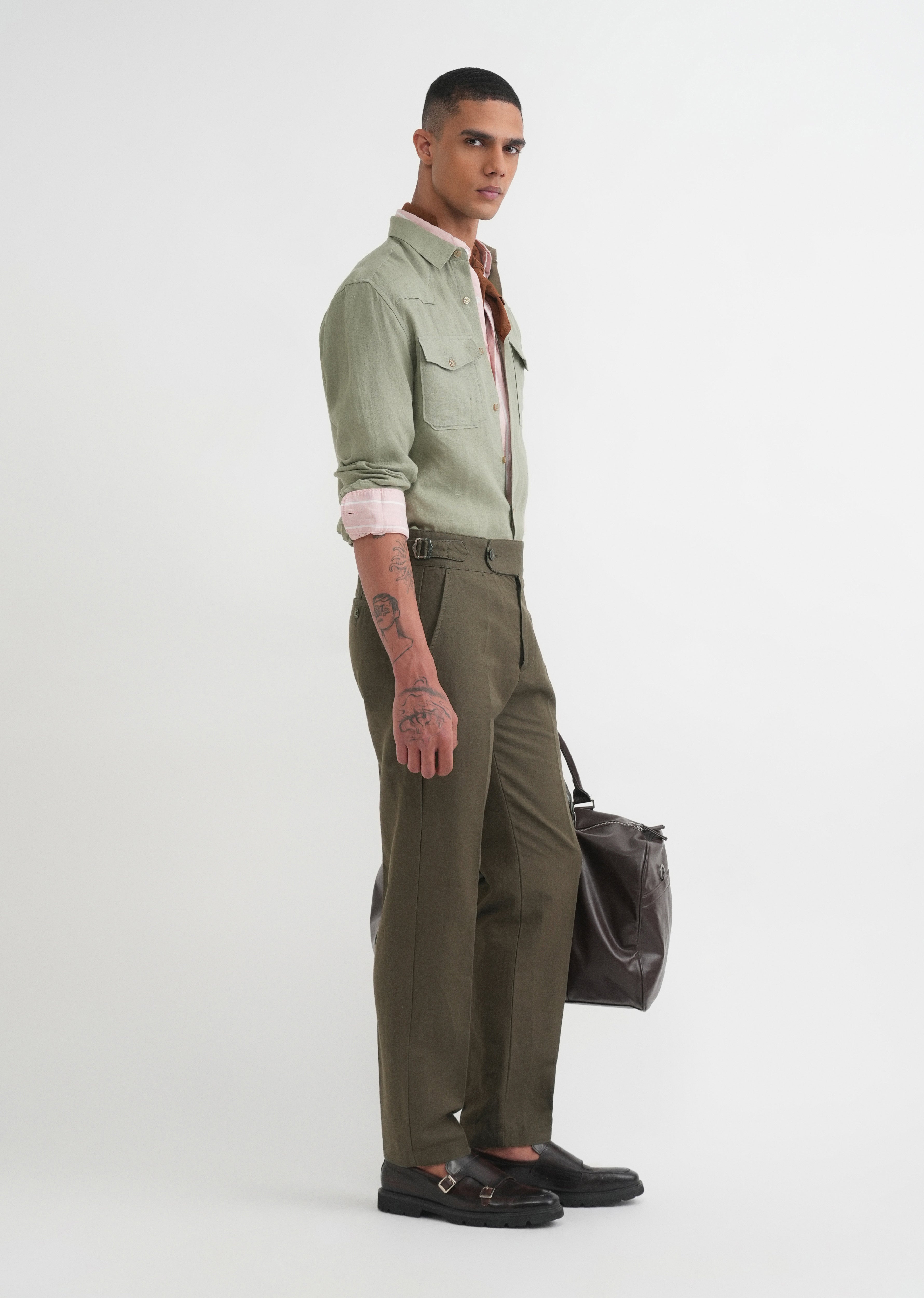 Olive Cotton Linen Gurkha Pant