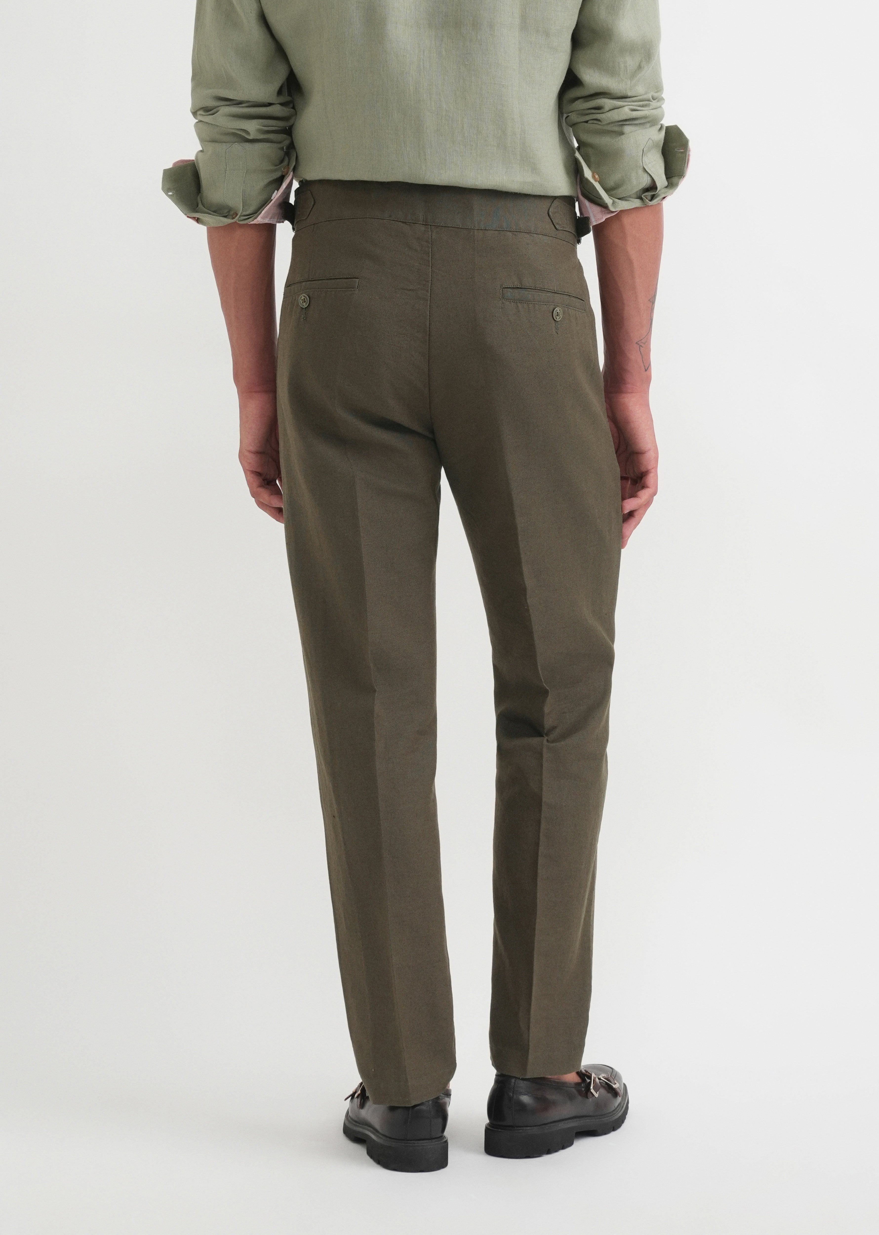 Olive Cotton Linen Gurkha Pant
