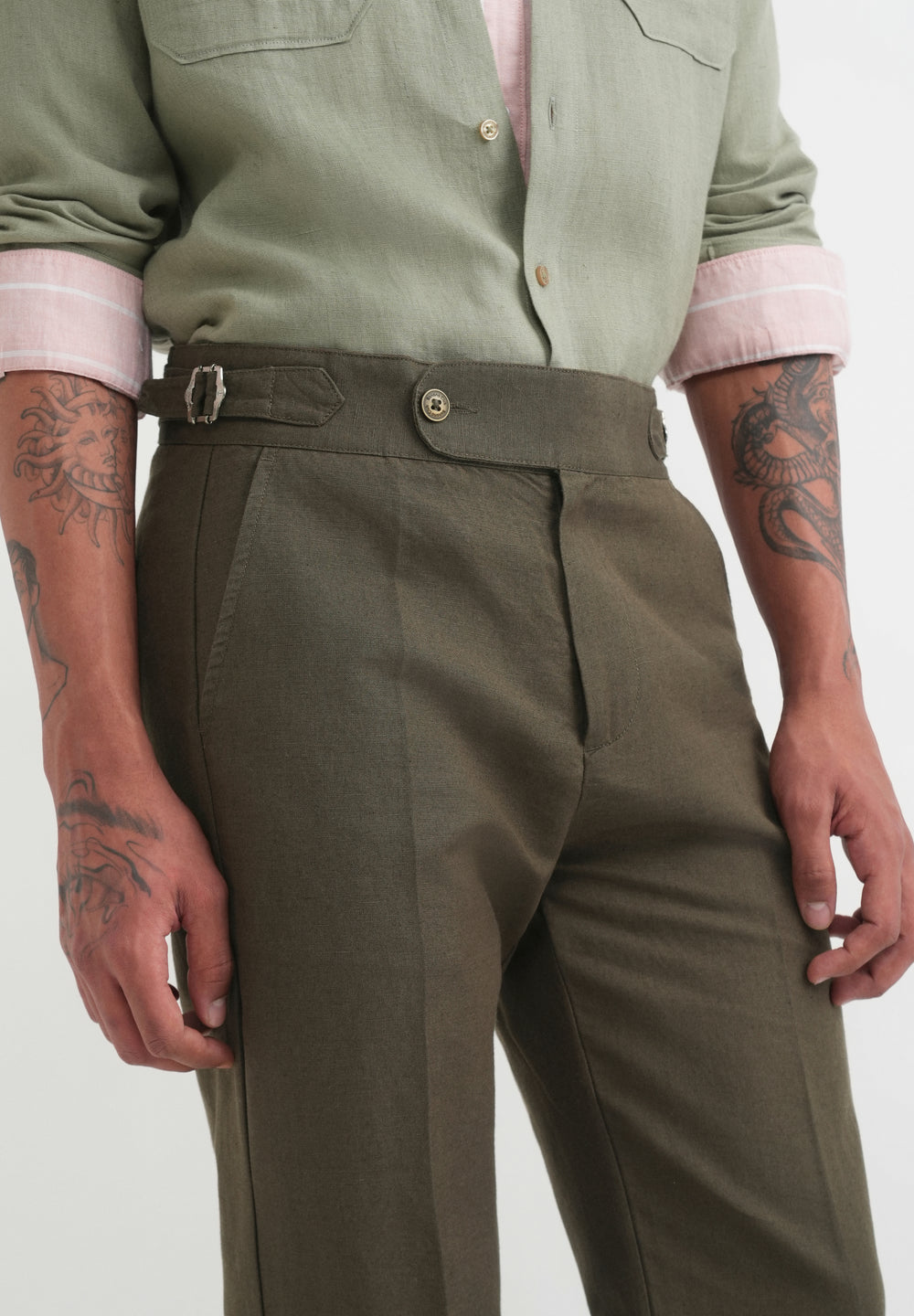 Olive Cotton Linen Gurkha Pant
