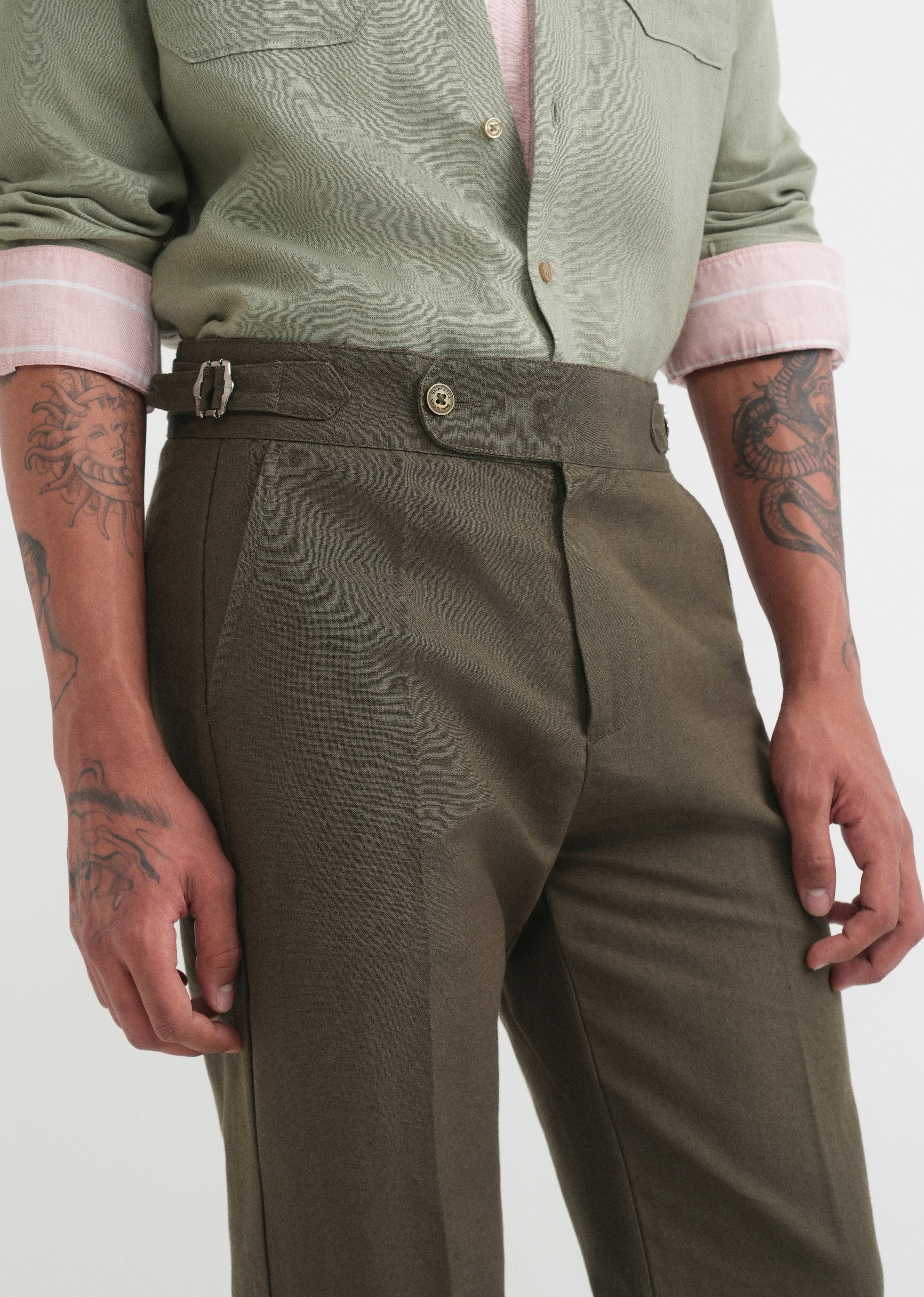 Olive Cotton Linen Gurkha Pant