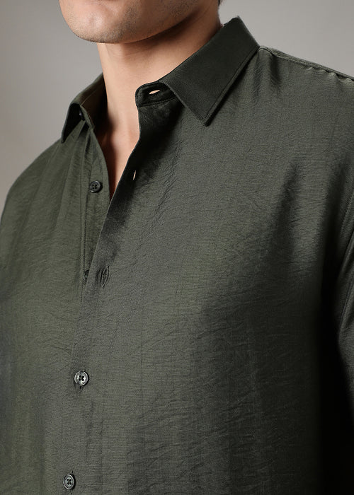 Olive Crushed Satin Shirt