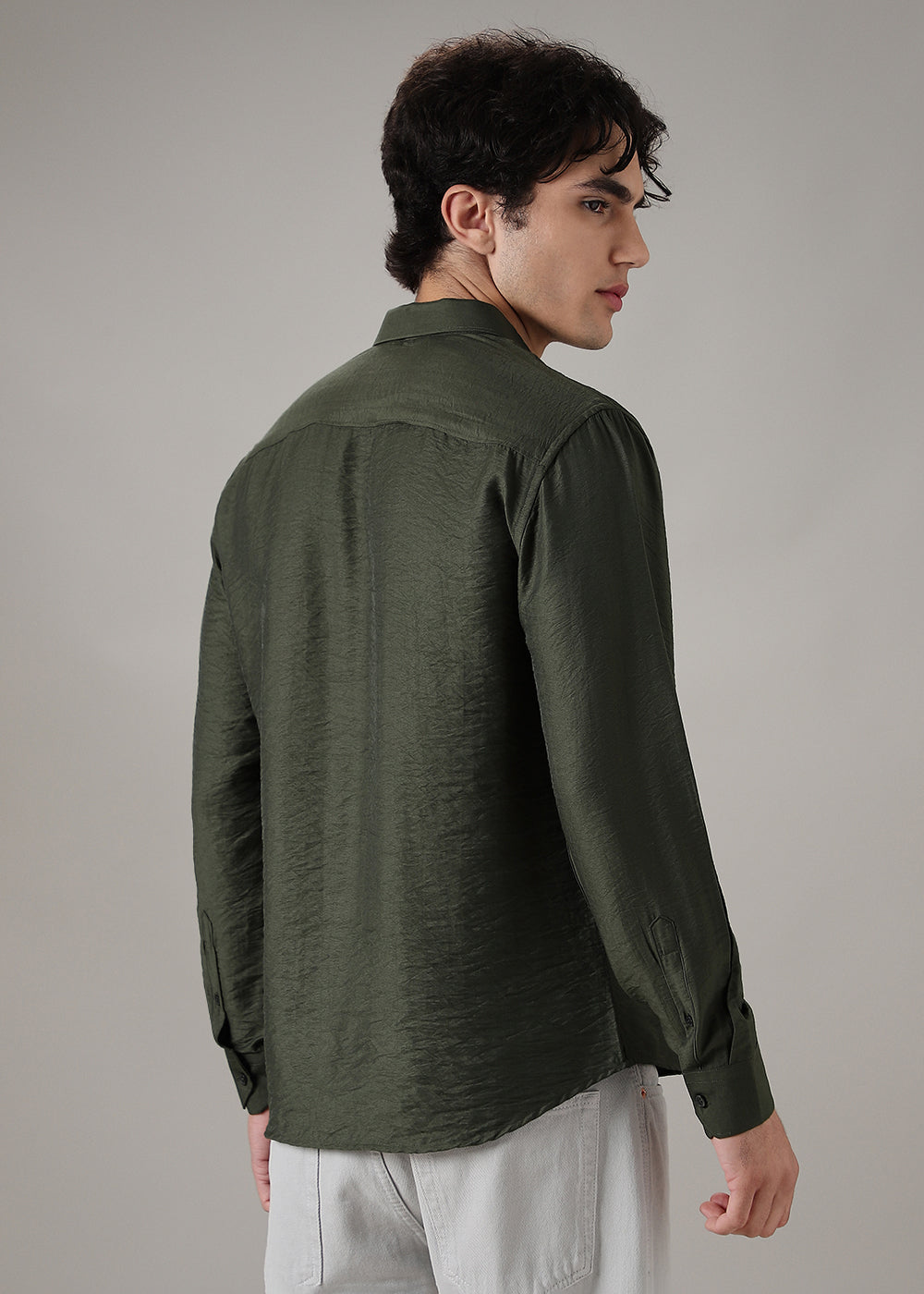 Olive Crushed Satin Shirt