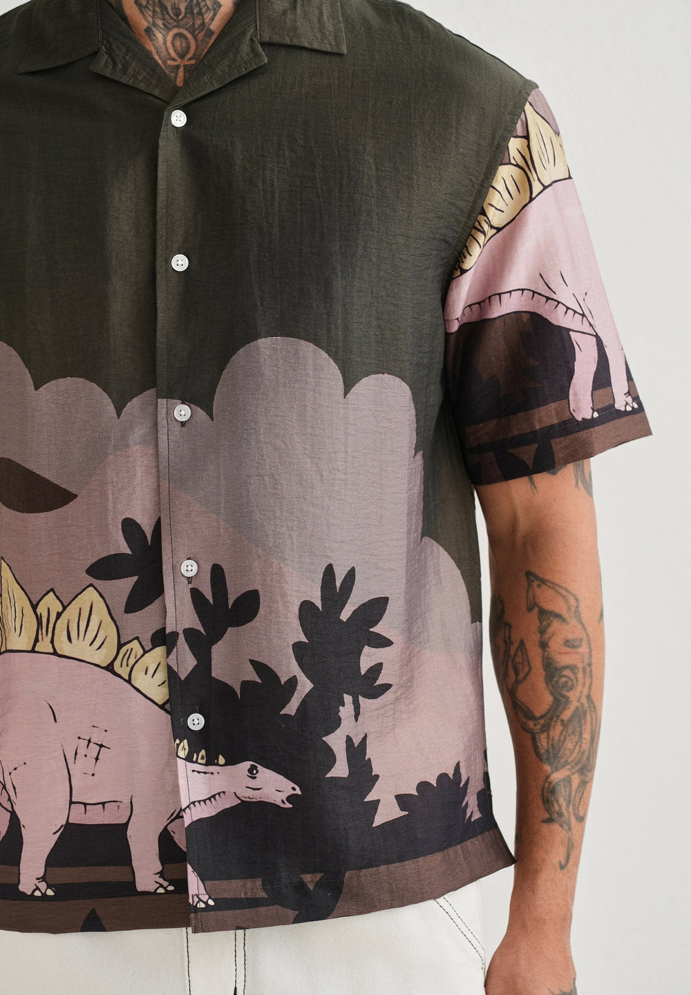 Olive Dino Placement Print Shirt