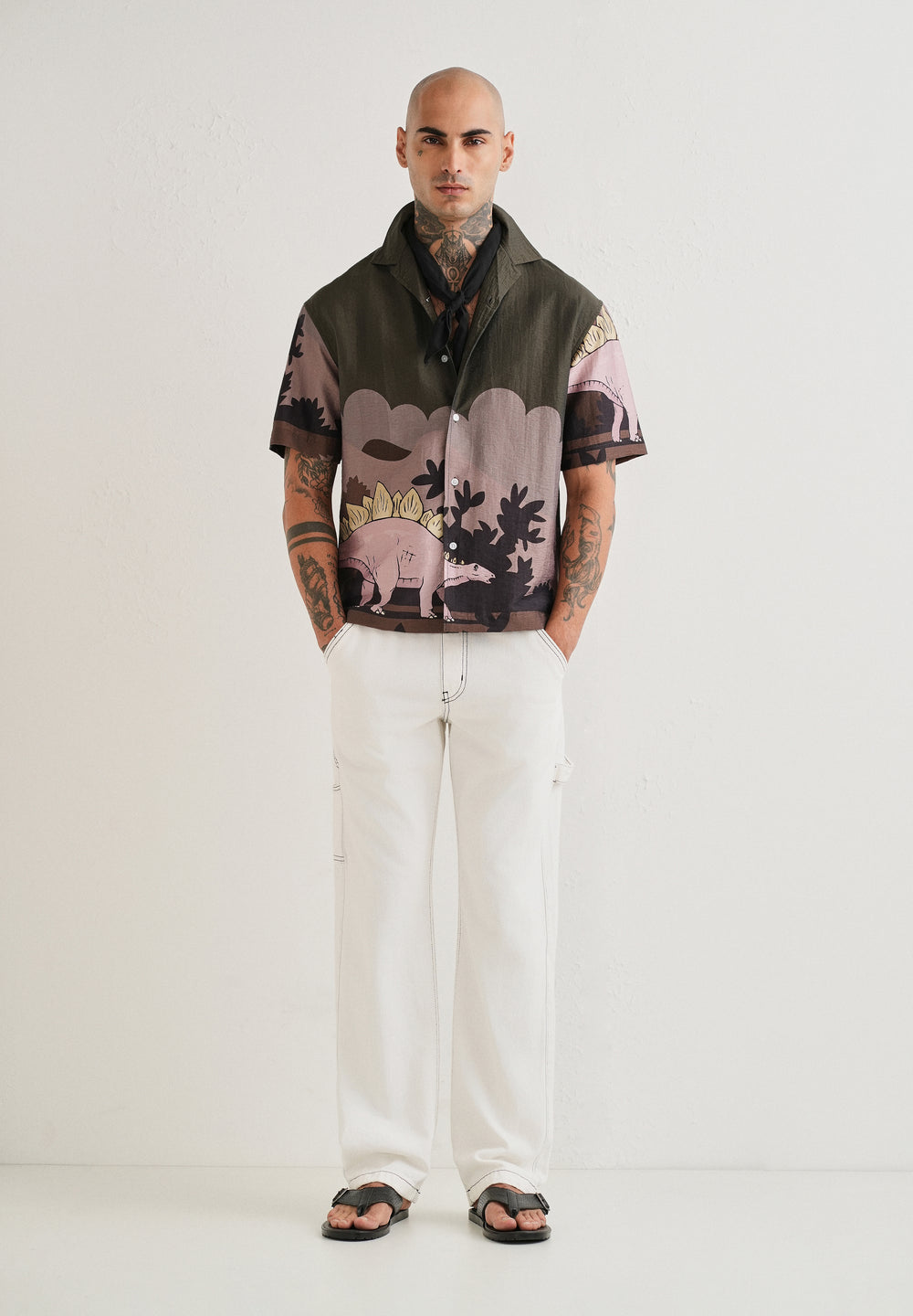 Olive Dino Placement Print Shirt