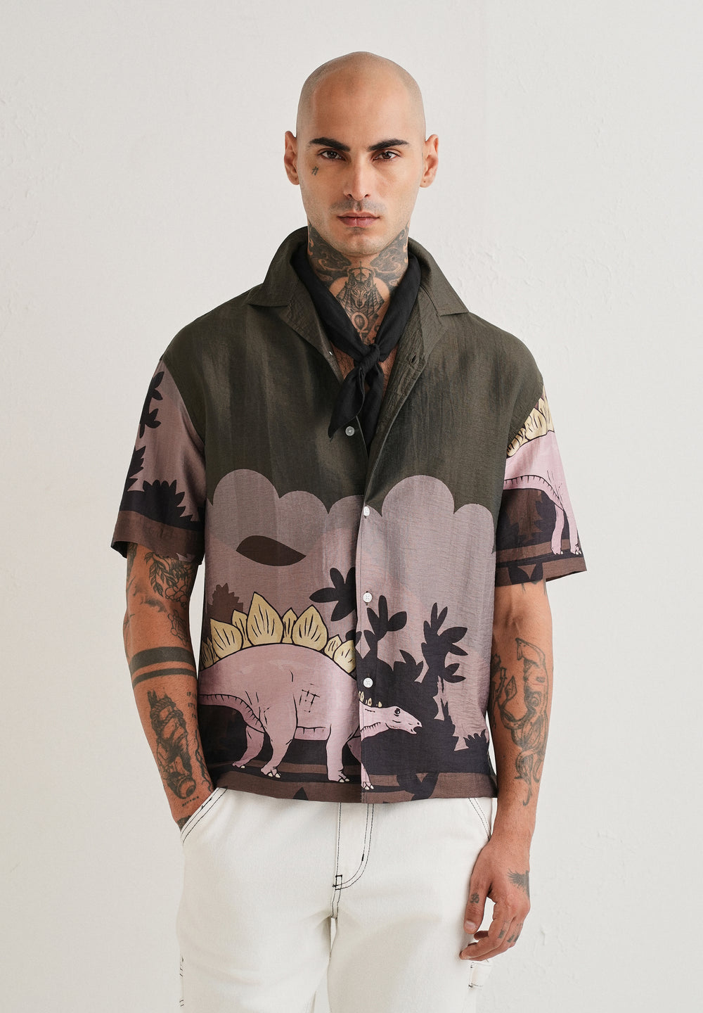 Olive Dino Placement Print Shirt