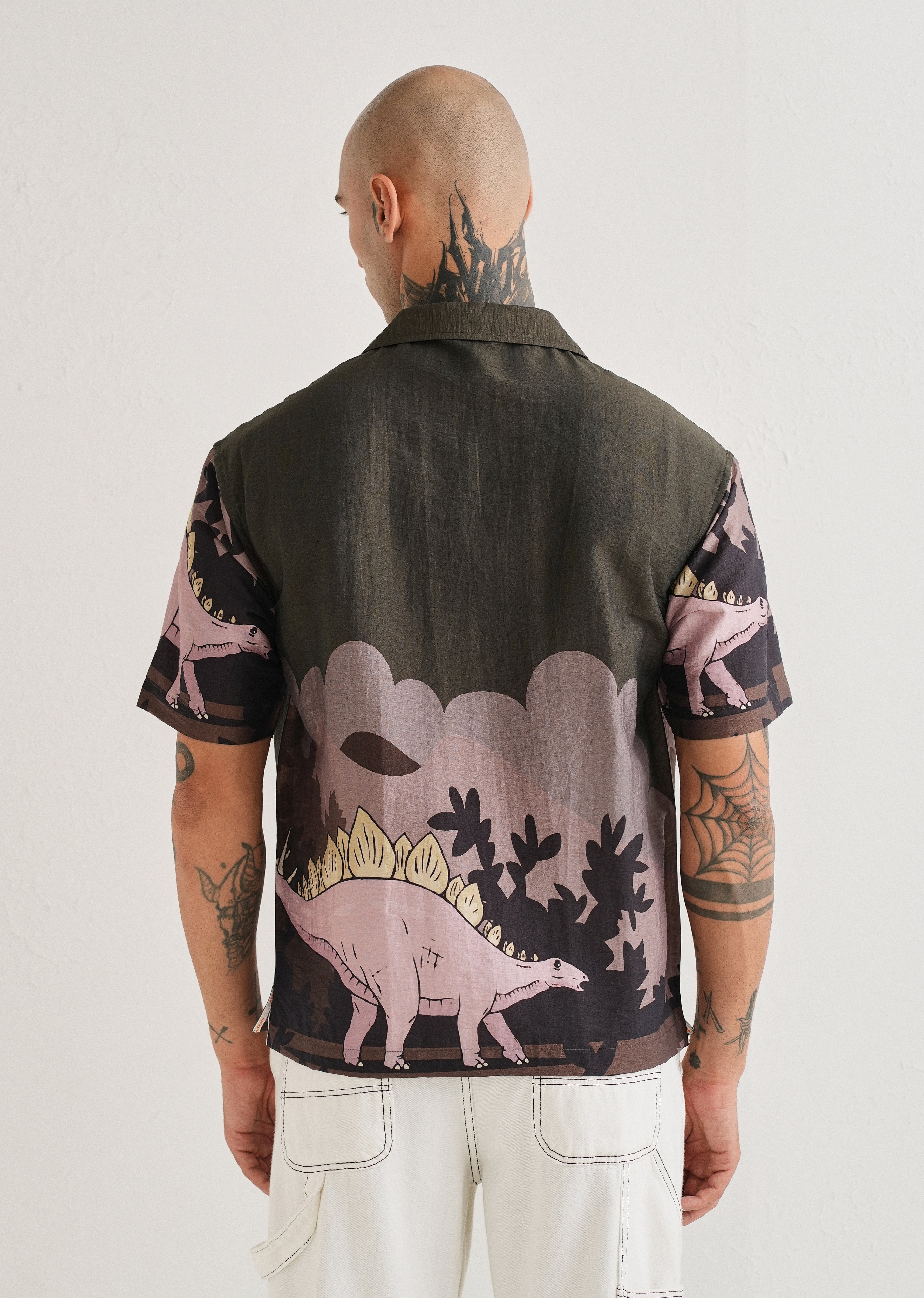Olive Dino Placement Print Shirt