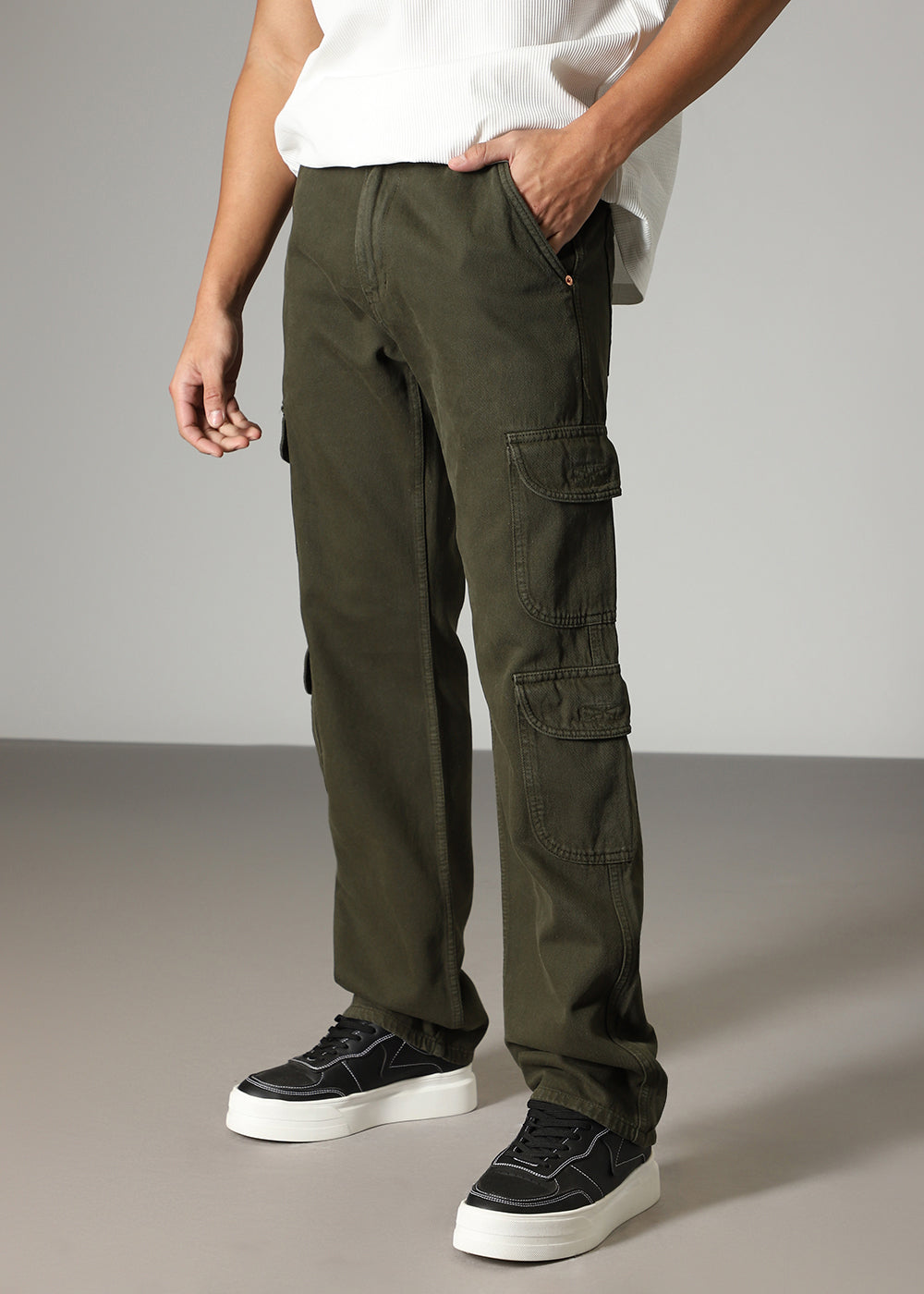 Olive Double Pocket Cargo Denim