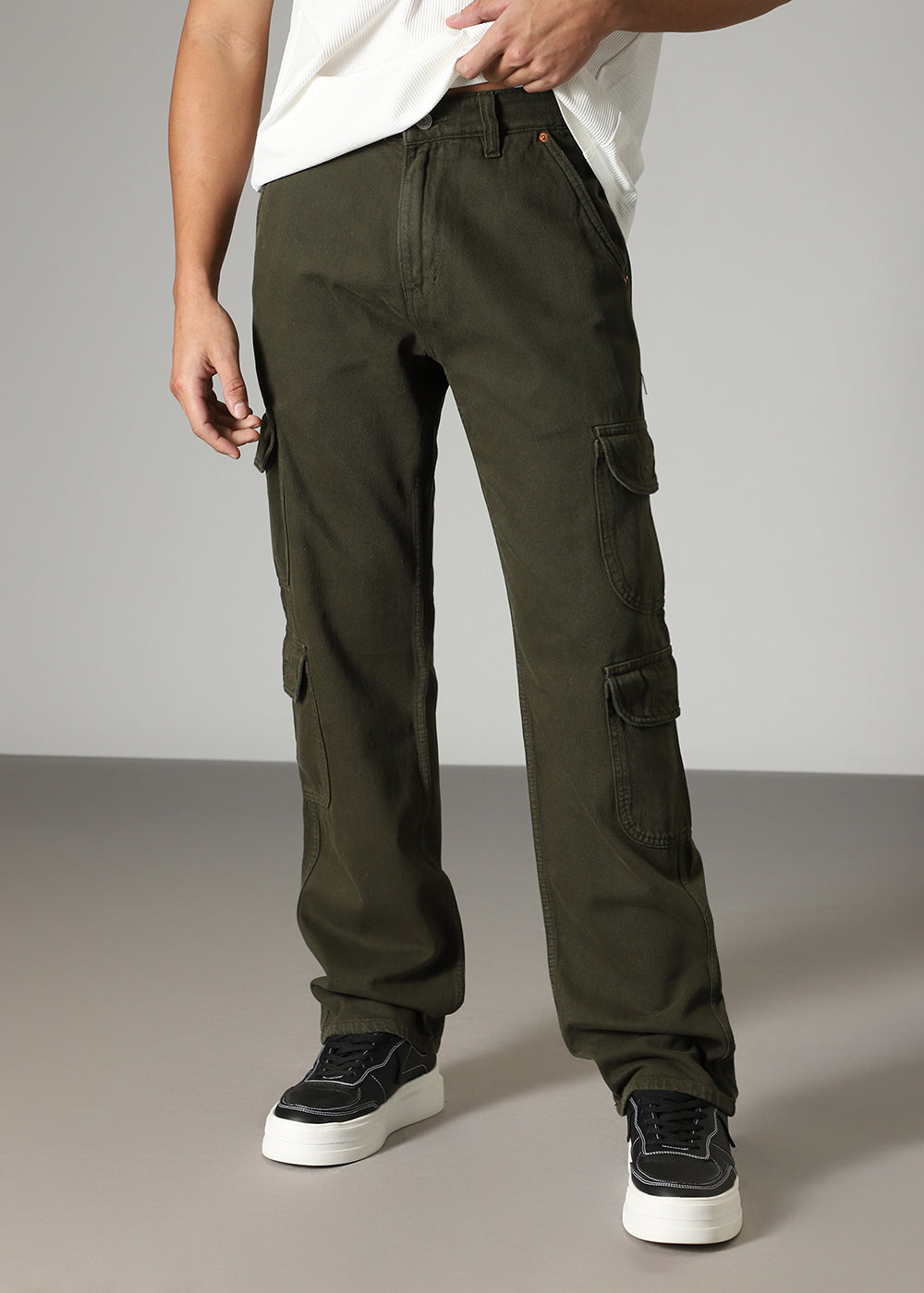 Olive Double Pocket Cargo Denim