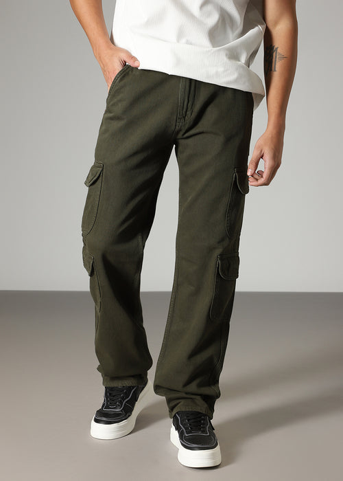 Olive Double Pocket Cargo Denim