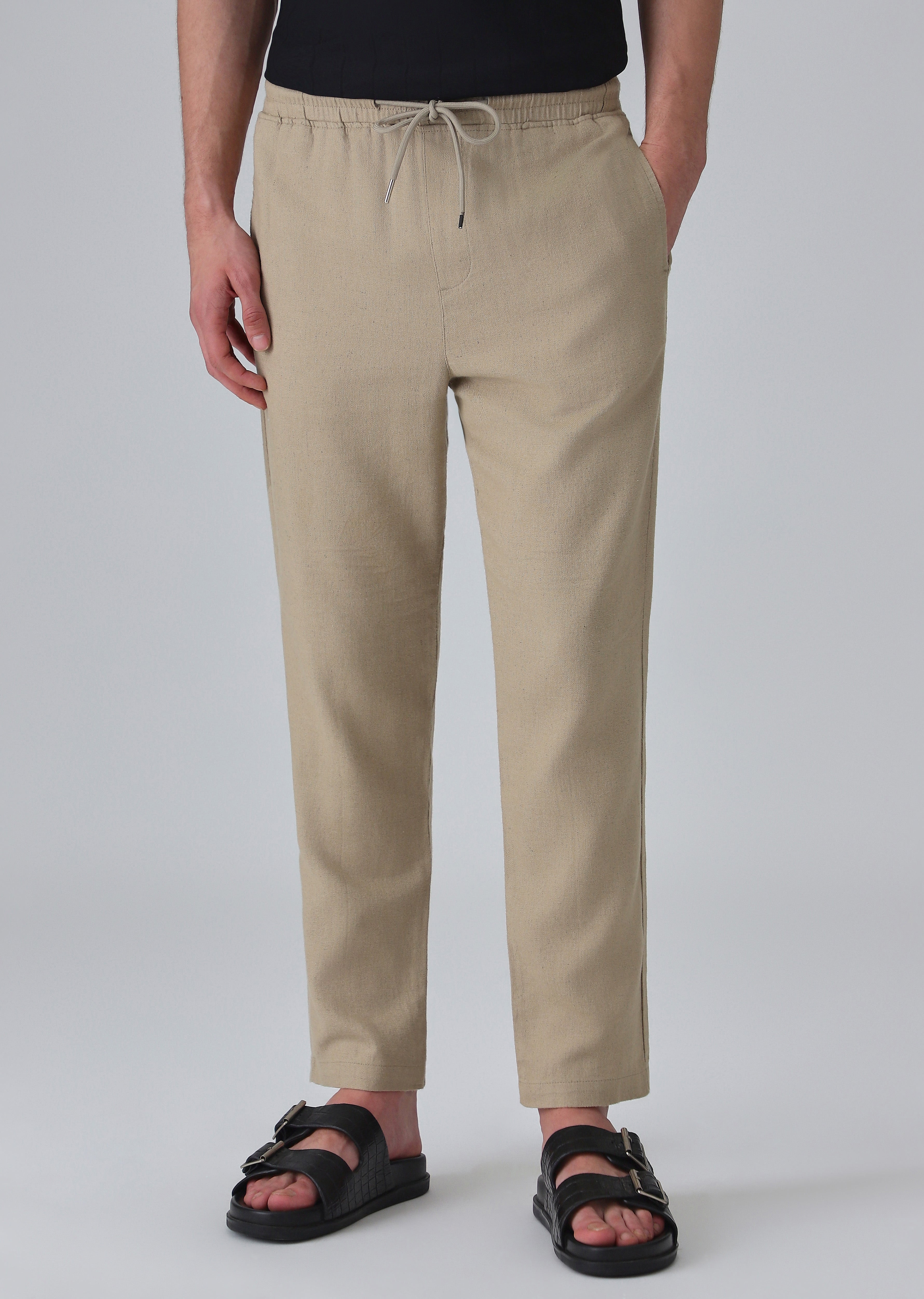 Olive Drawstring Linen Pant