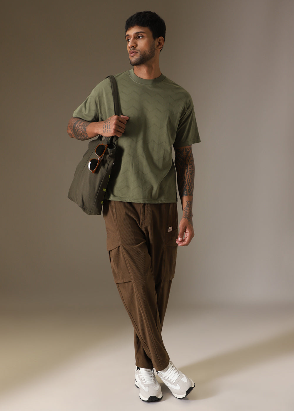 Olive Drop Shoulder Oversized T-shirt