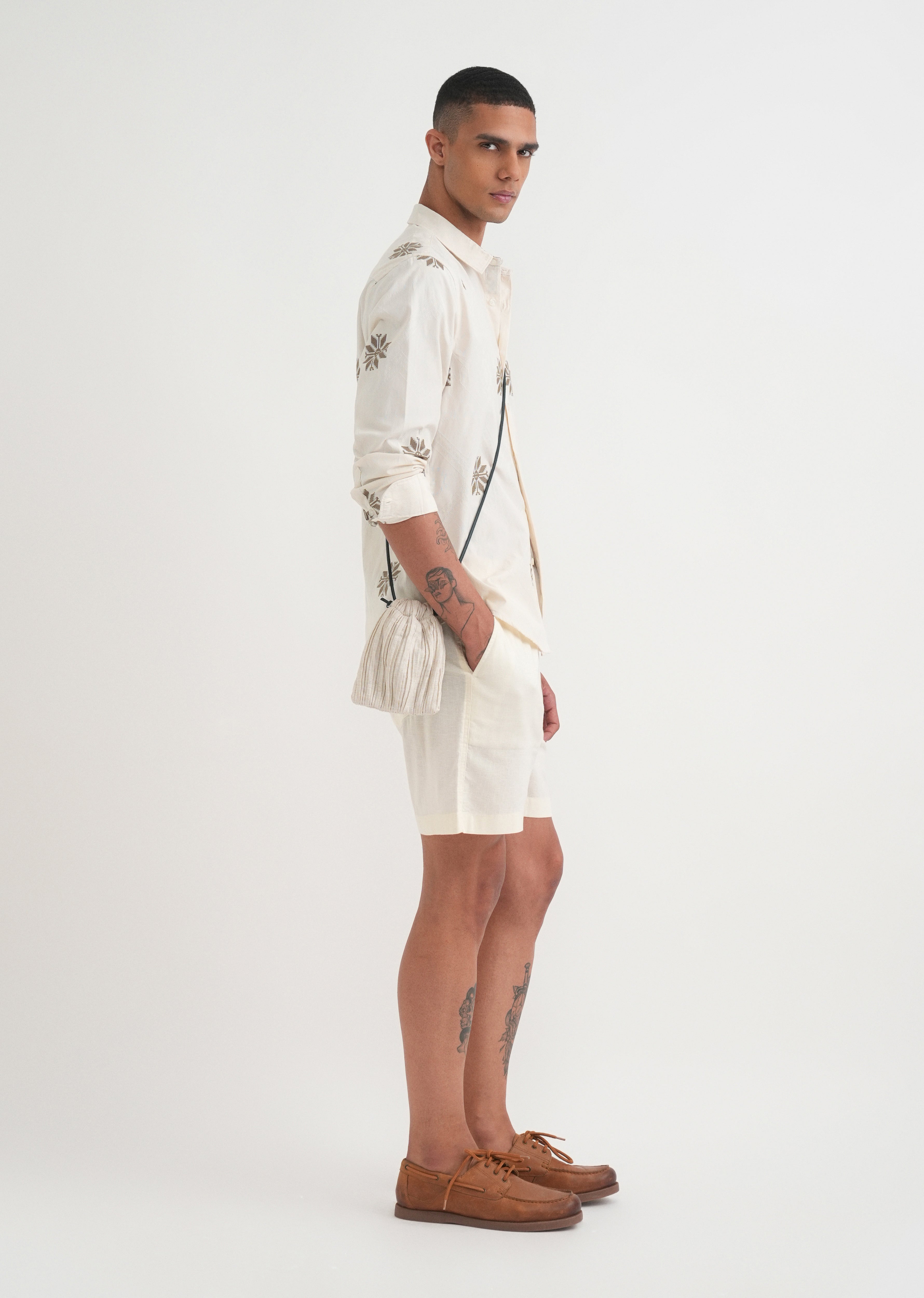 Olive Geometric Printed Jacquard Shirt