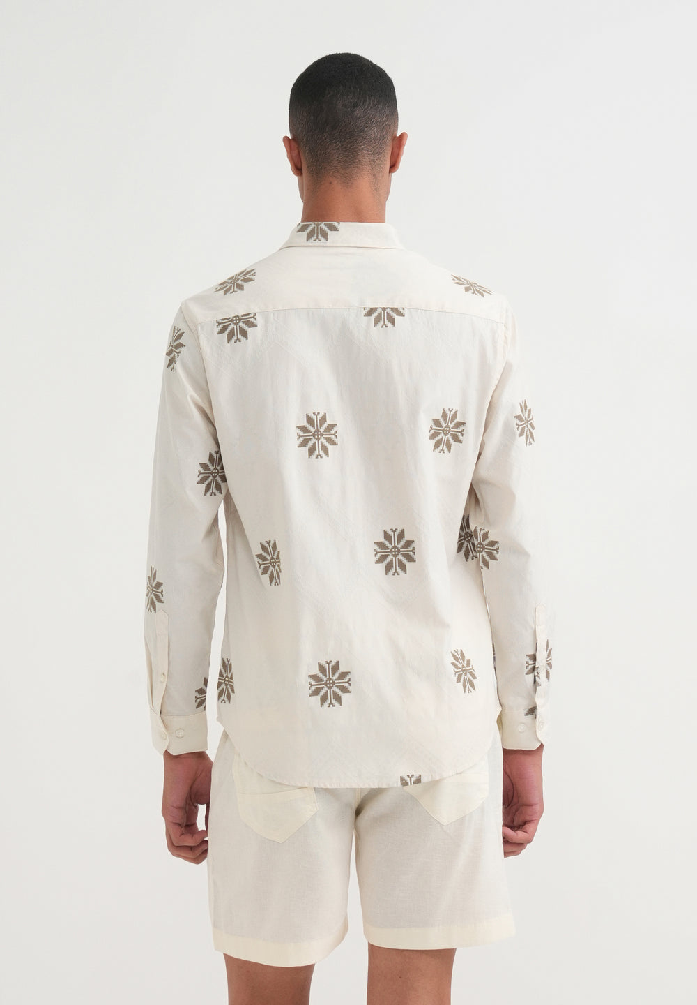 Olive Geometric Printed Jacquard Shirt