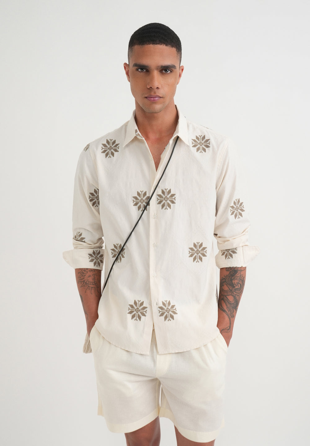 Olive Geometric Printed Jacquard Shirt