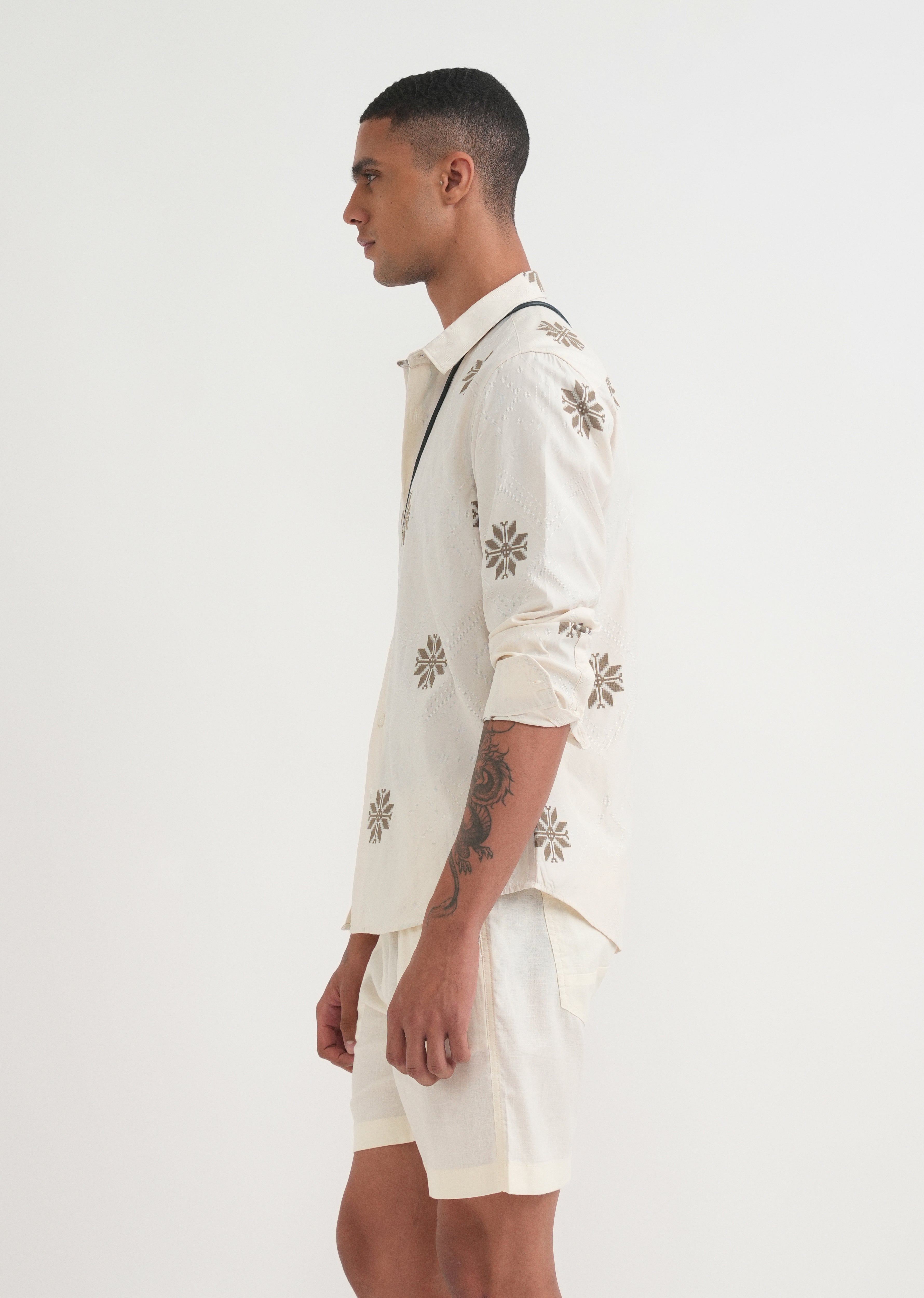 Olive Geometric Printed Jacquard Shirt