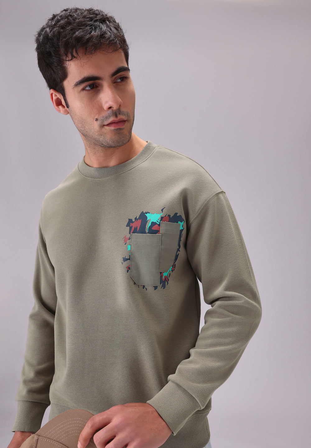 Olive Graphic Pocket Sweatshirt