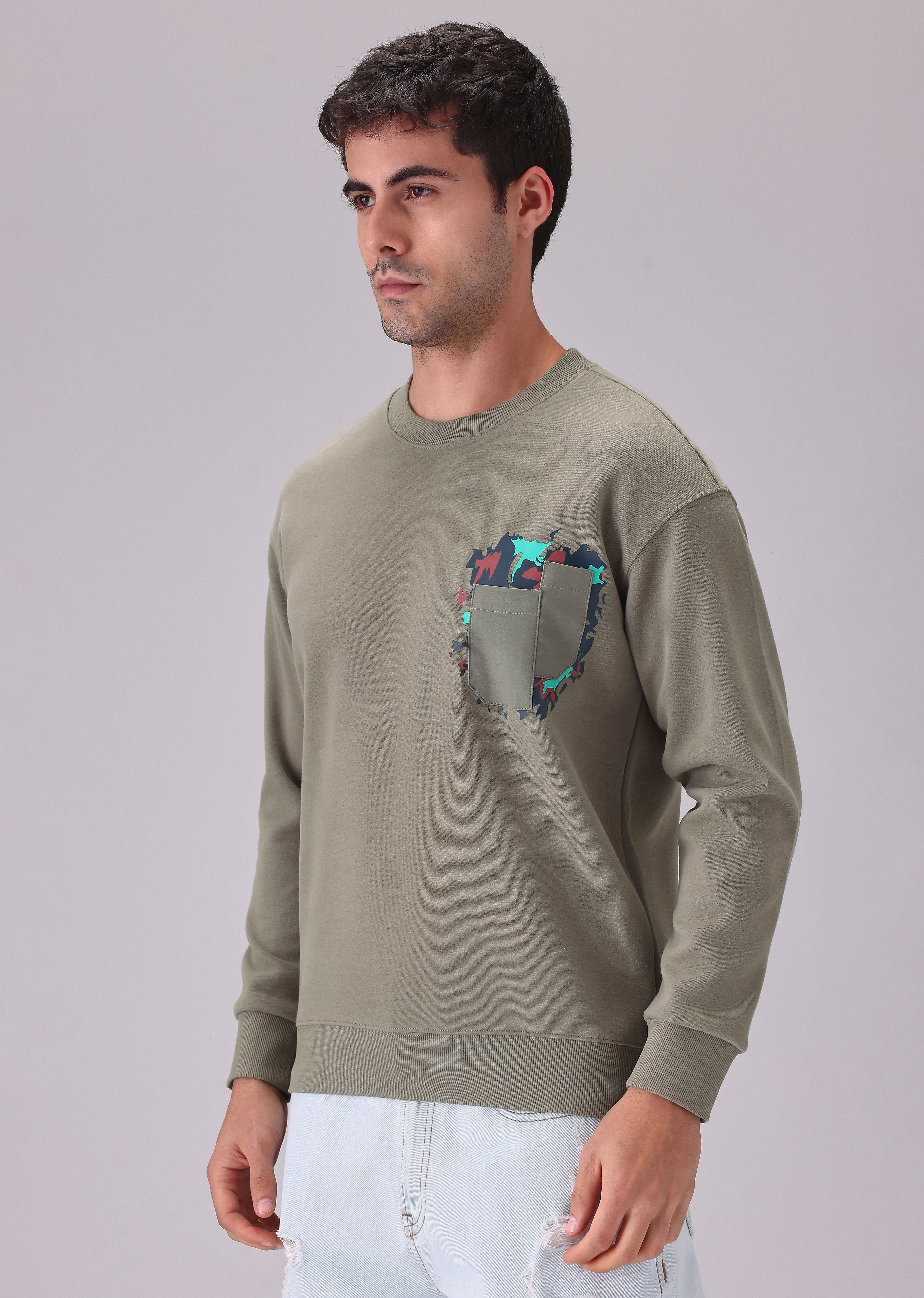 Olive Graphic Pocket Sweatshirt