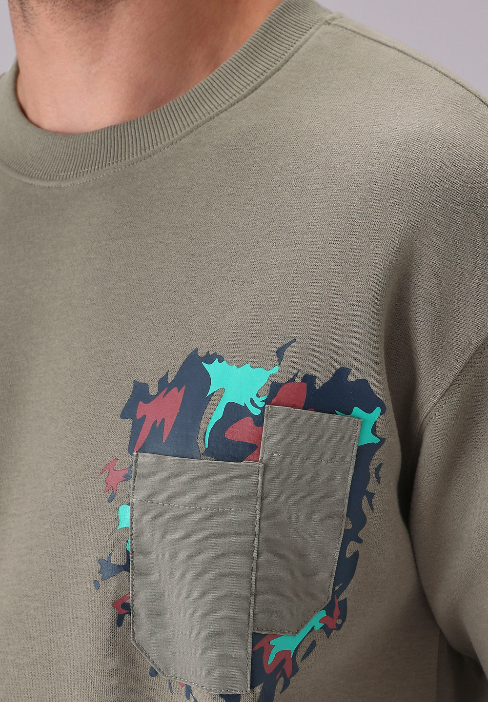 Olive Graphic Pocket Sweatshirt