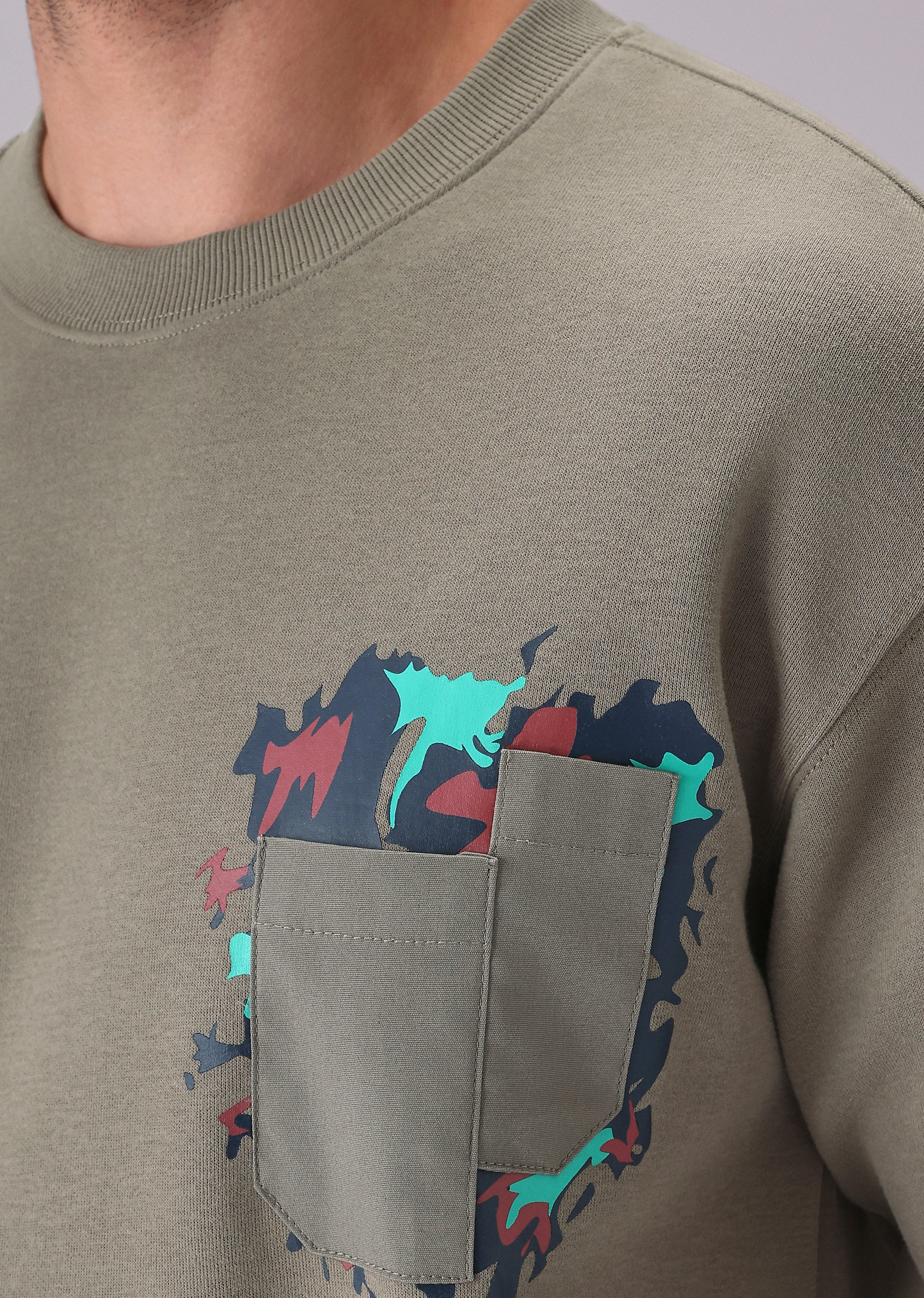 Olive Graphic Pocket Sweatshirt