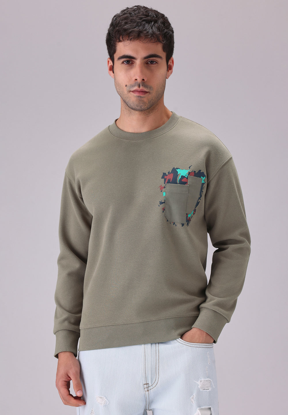 Olive Graphic Pocket Sweatshirt