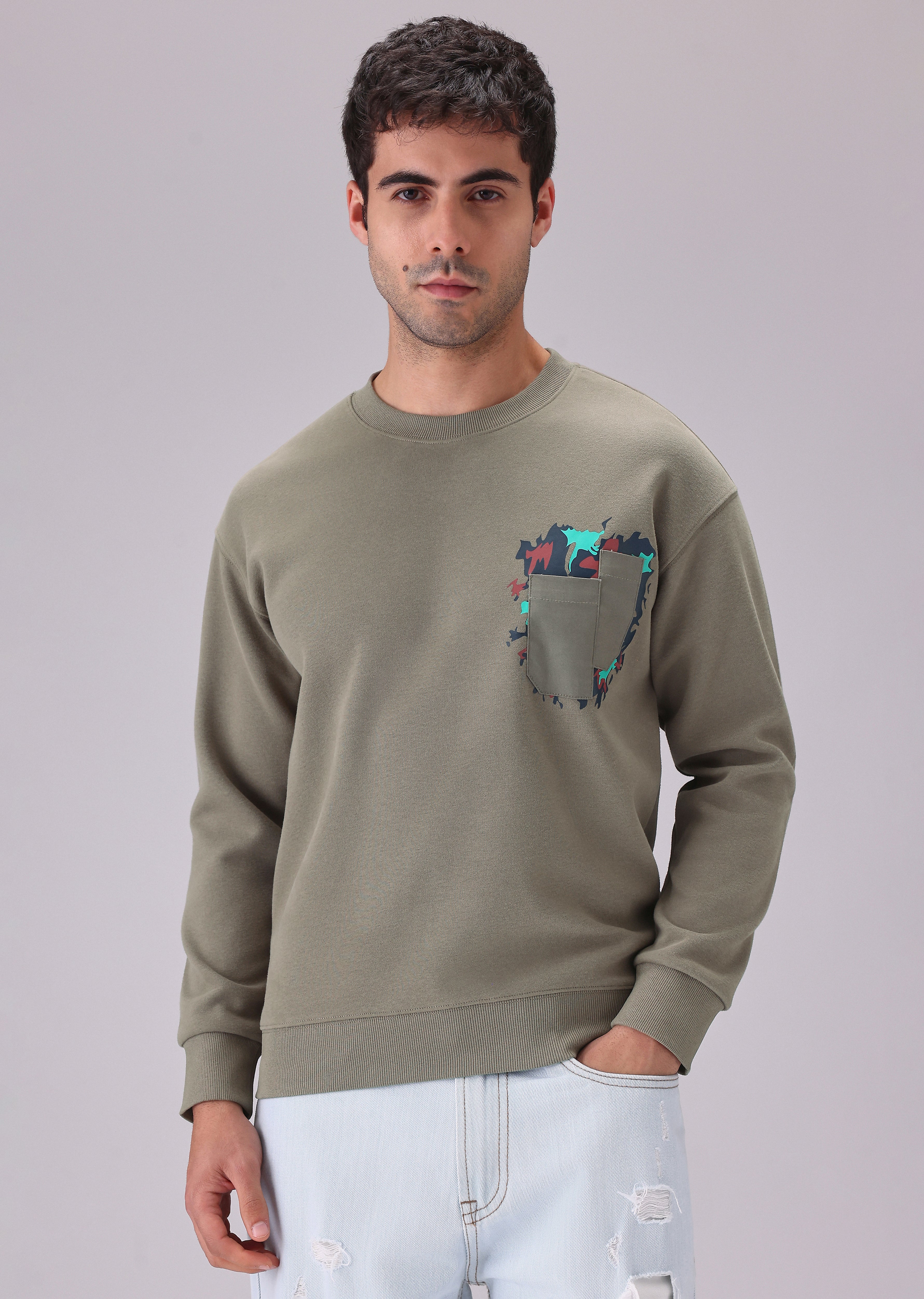 Olive Graphic Pocket Sweatshirt