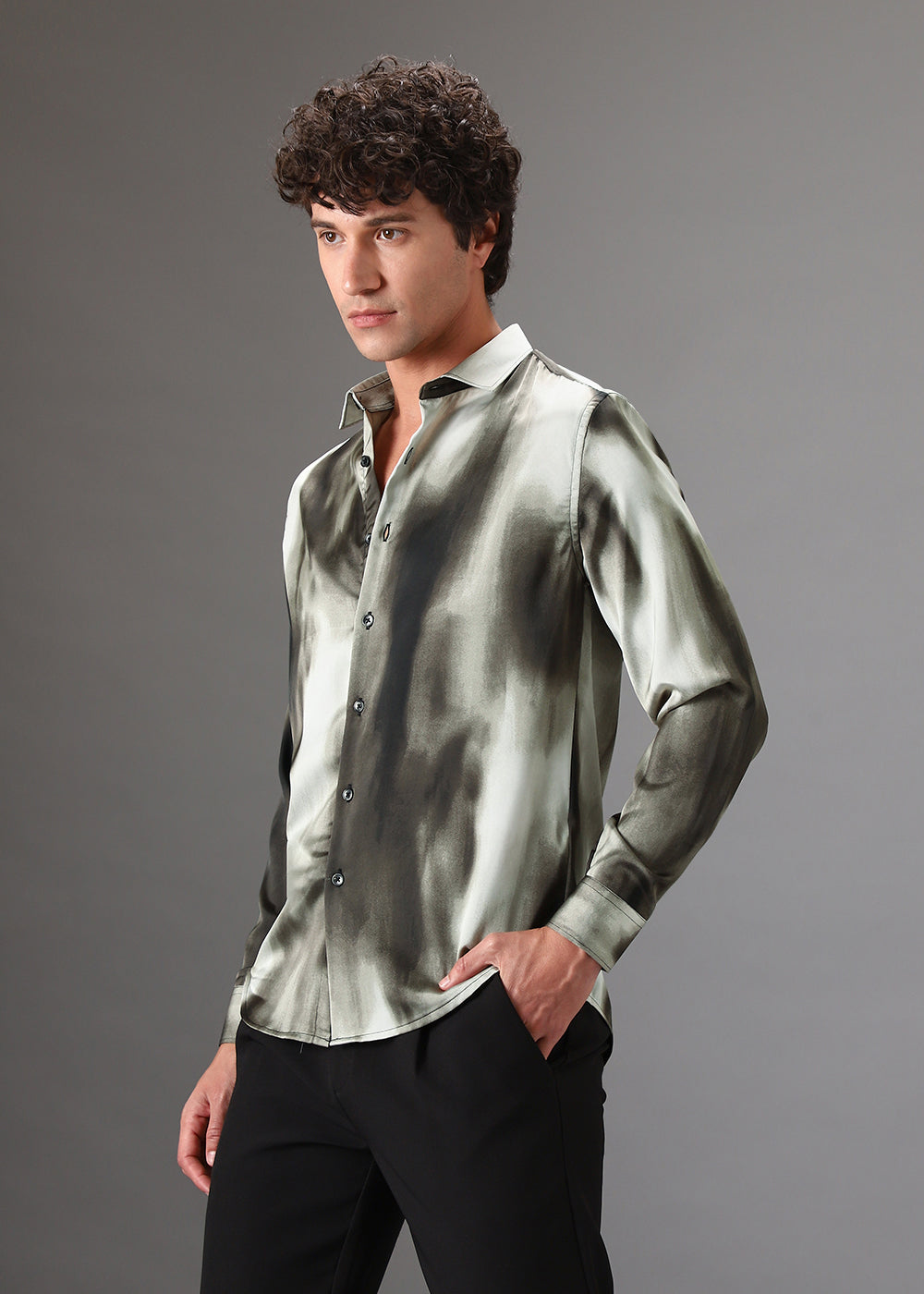 Olive Green Abstract Printed Shirt