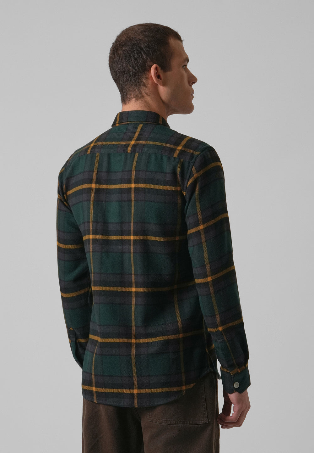 Olive Green Brushed Cotton Check Shirt