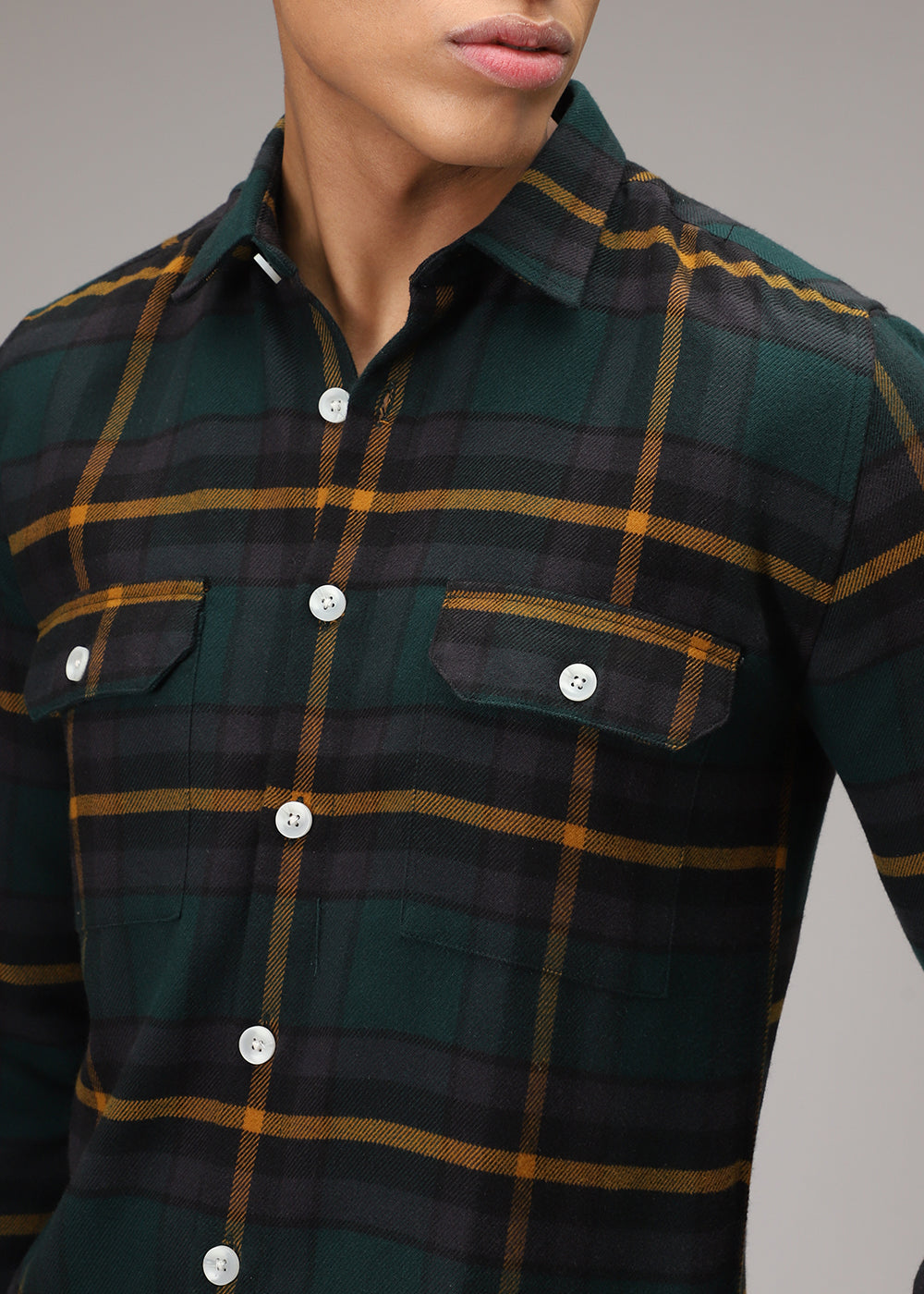 Olive Green Brushed Cotton Check Shirt