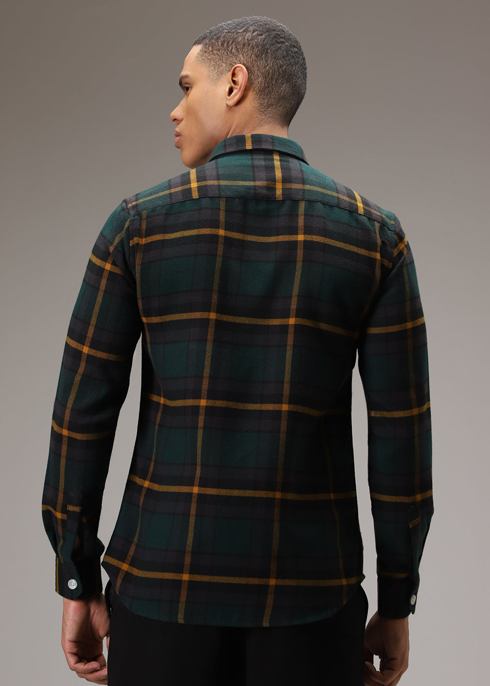 Olive Green Brushed Cotton Check Shirt