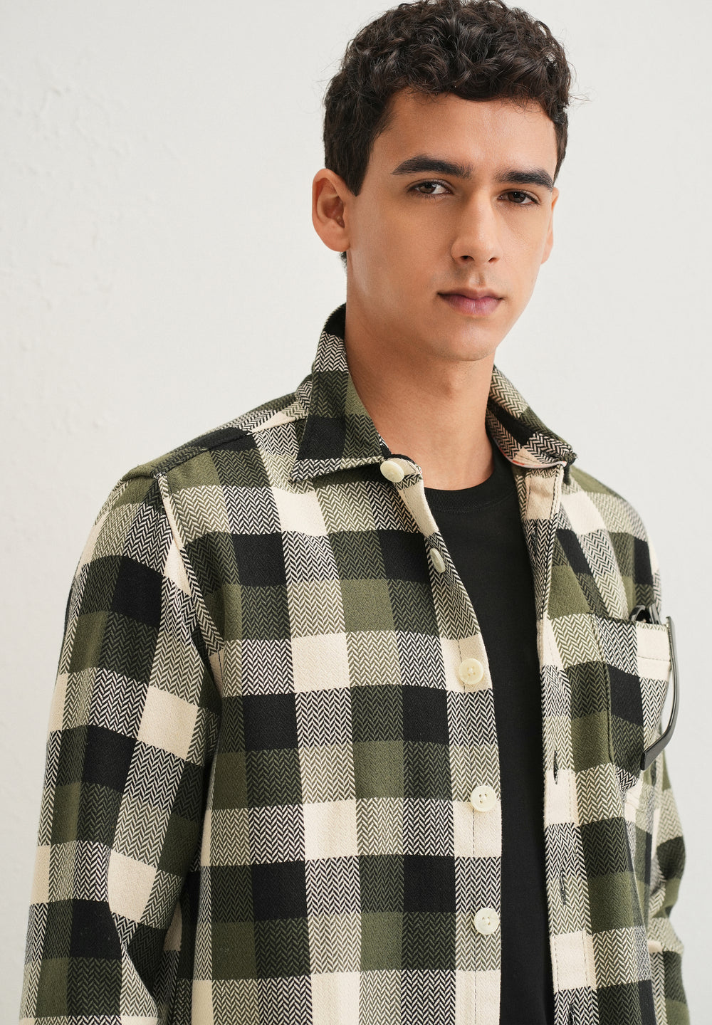 Olive Green Checked Overshirt