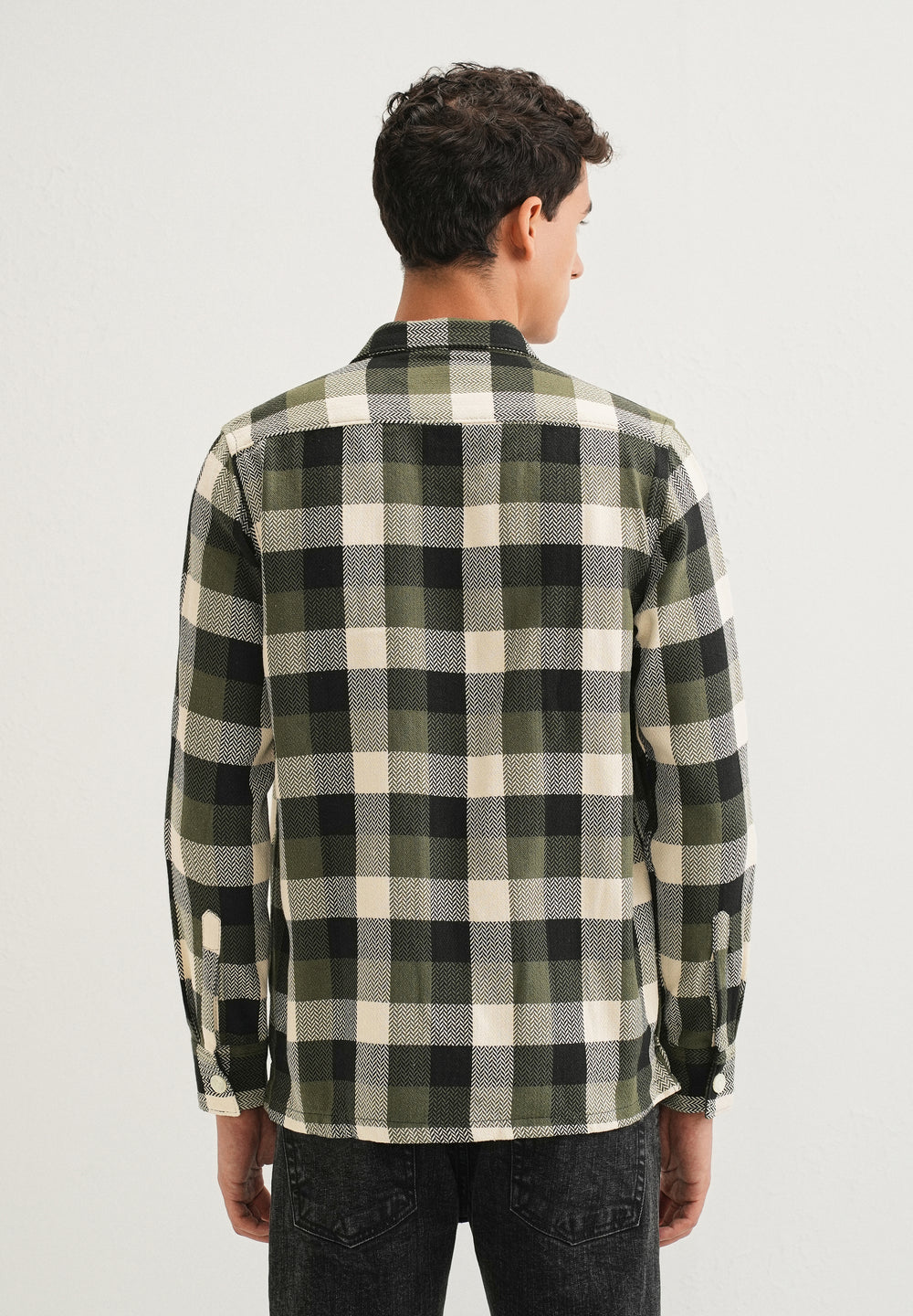 Olive Green Checked Overshirt