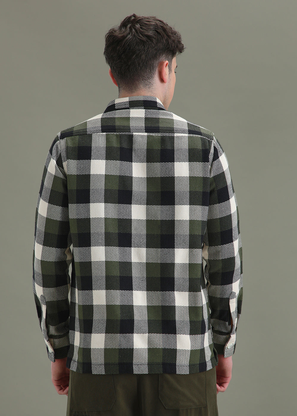 Olive Green Checked Overshirt