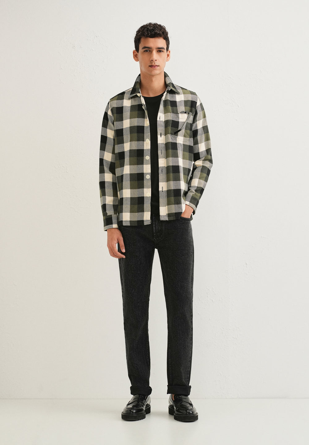 Olive Green Checked Overshirt