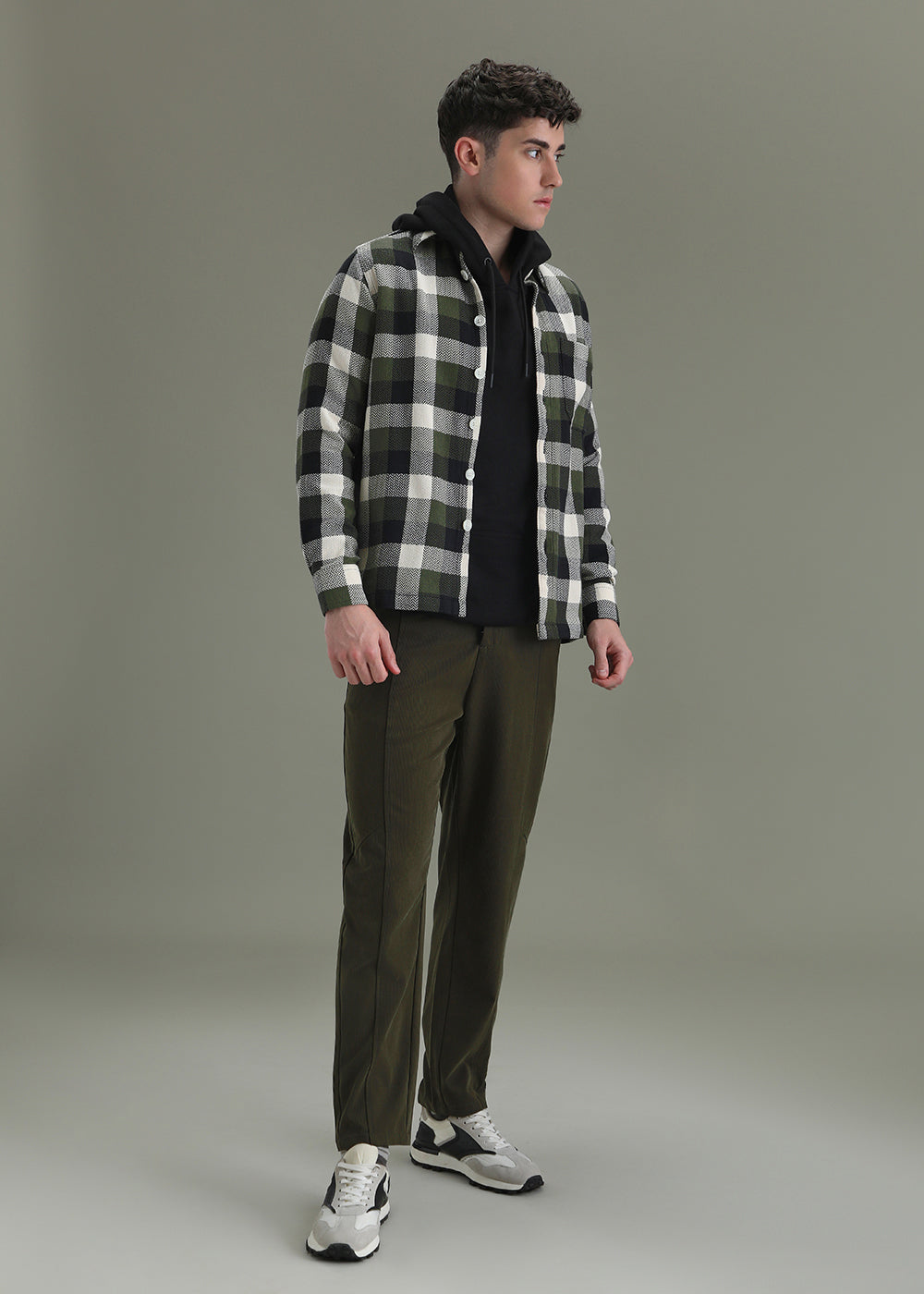 Olive Green Checked Overshirt