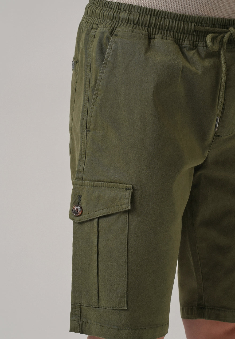 Olive Green Cotton Cargo Shorts
