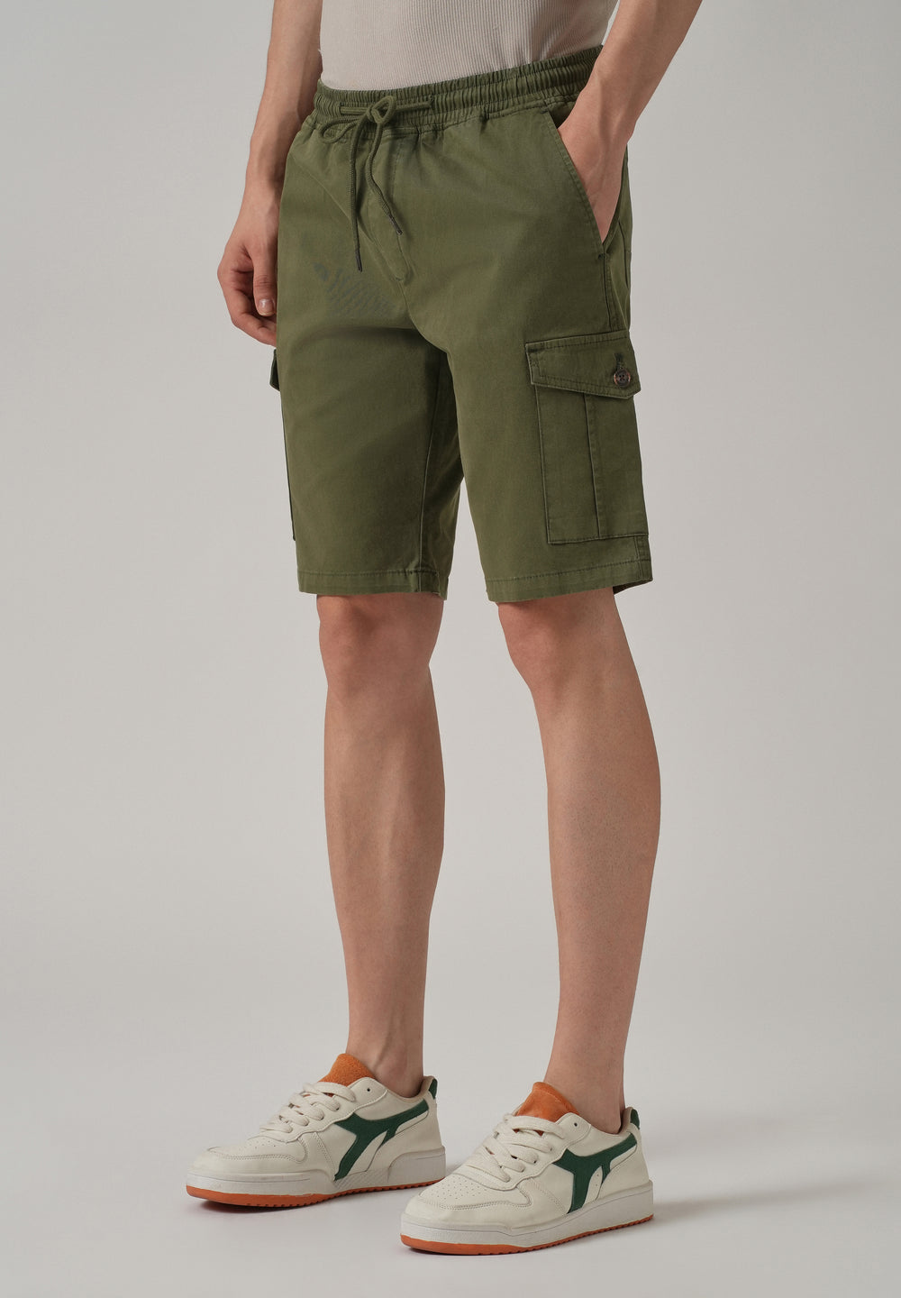 Olive Green Cotton Cargo Shorts