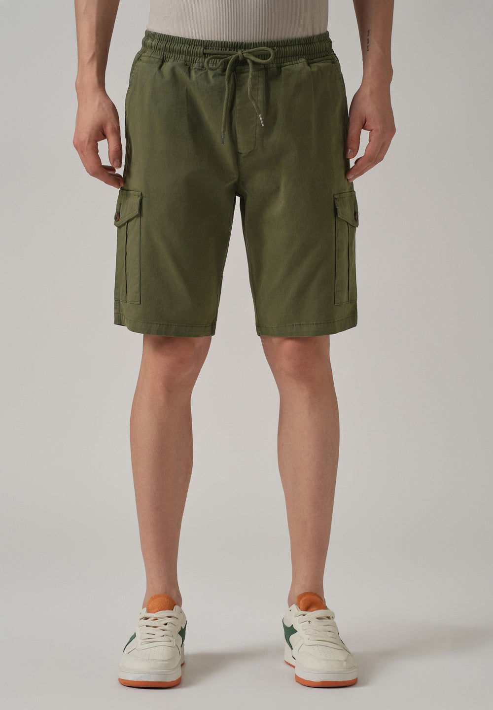 Olive Green Cotton Cargo Shorts
