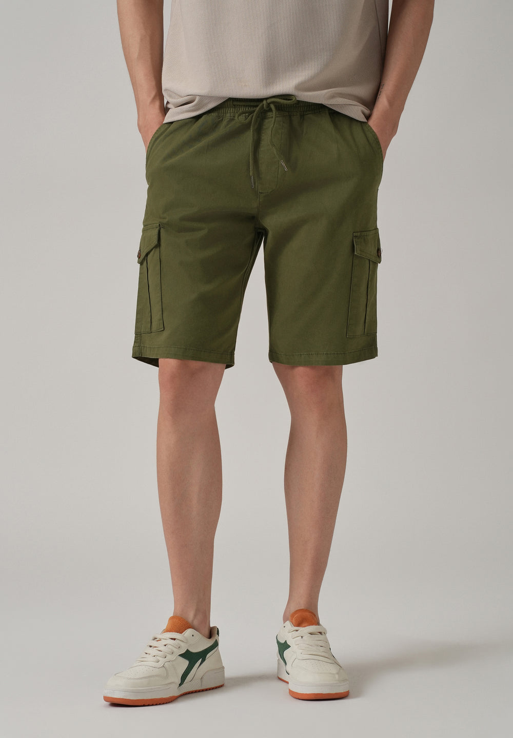 Olive Green Cotton Cargo Shorts