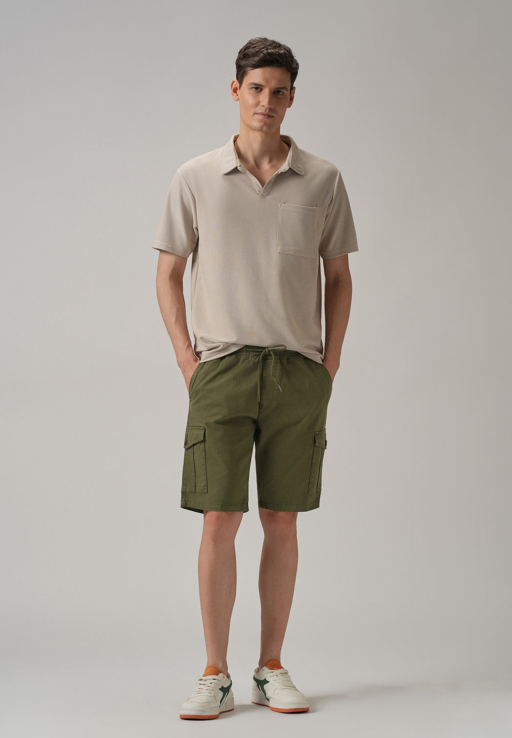 Olive Green Cotton Cargo Shorts