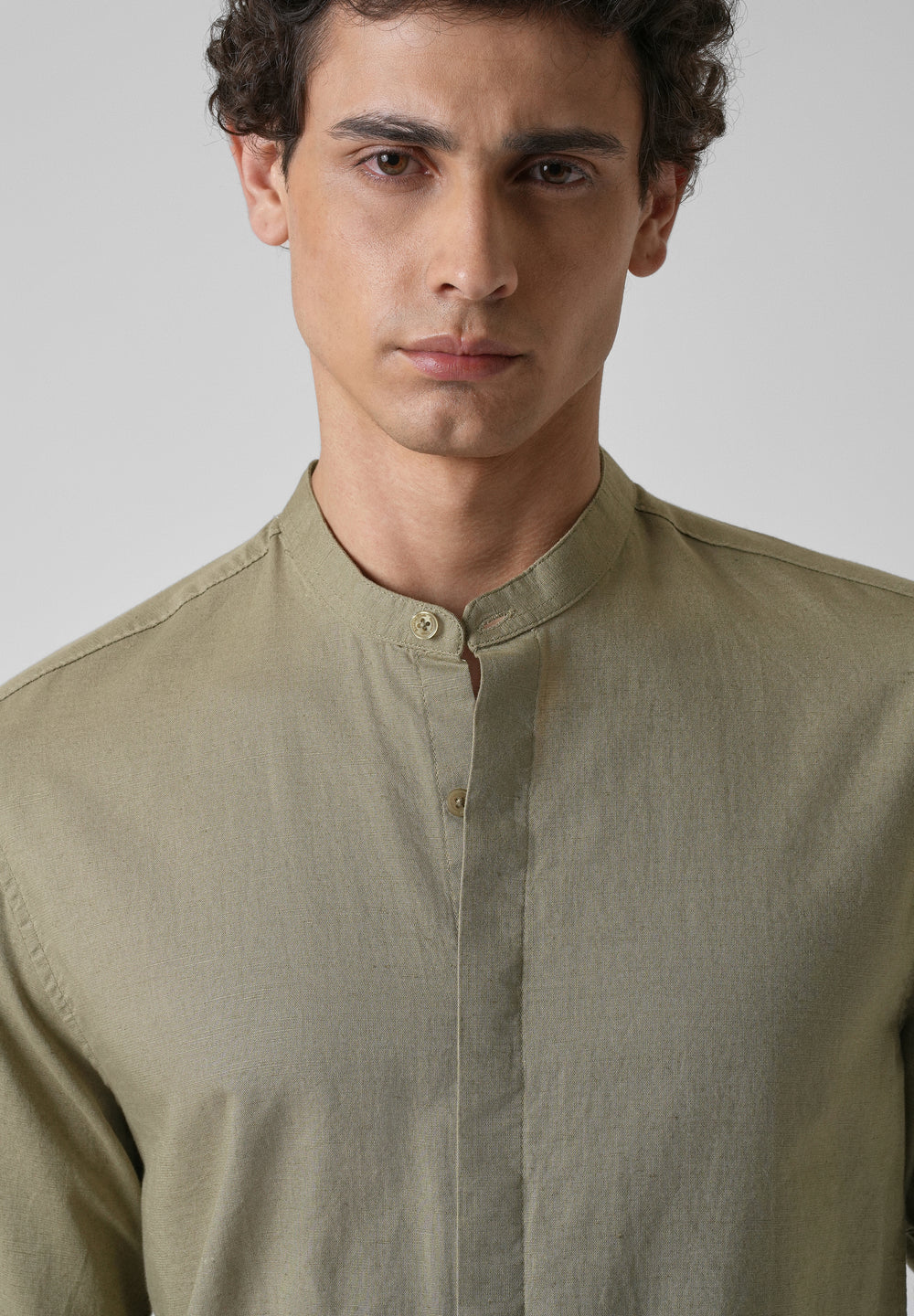 Olive Green Cotton Linen Shirt