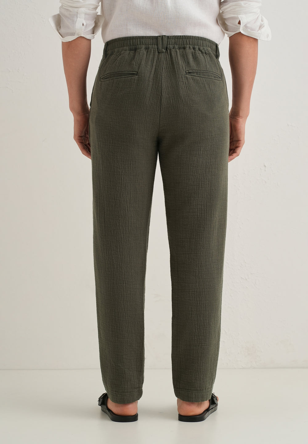 Olive Green Crinkled Cotton Trouser