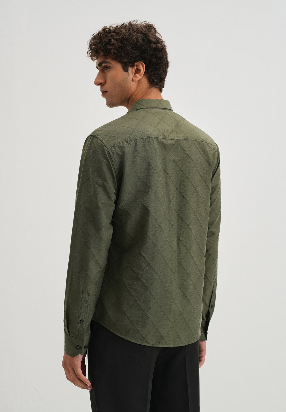 Olive Green Diamond Self Pattern Shirt