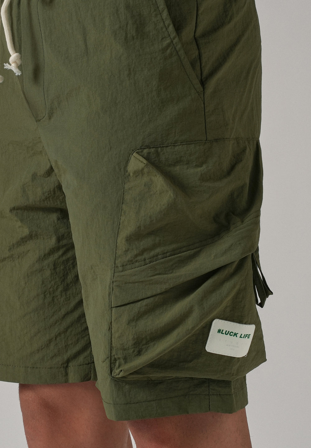 Olive Green Drawstring Cargo Shorts