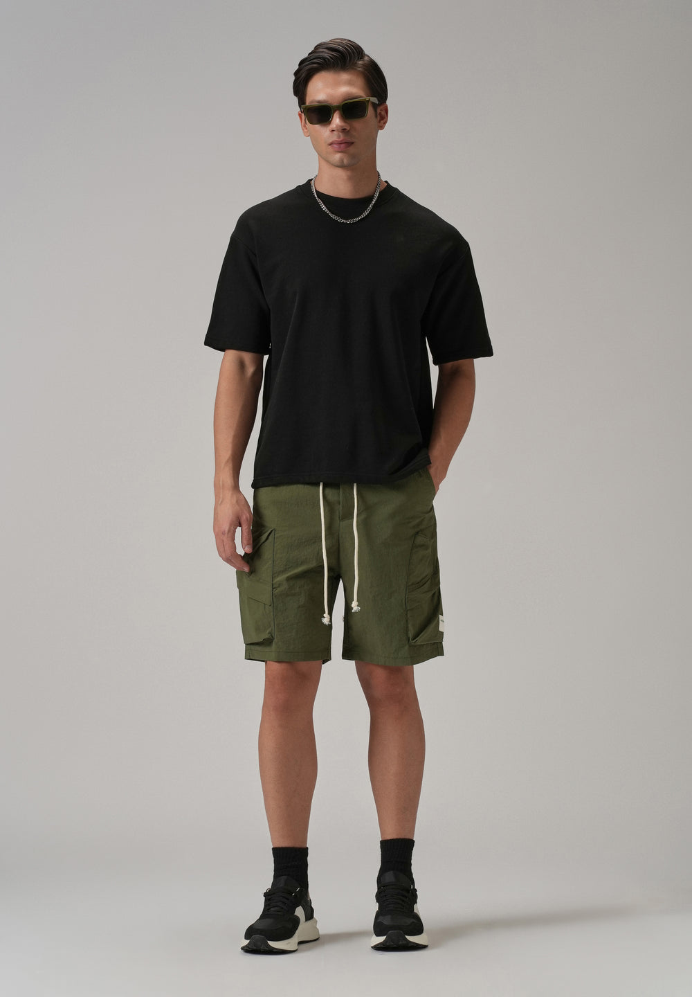 Olive Green Drawstring Cargo Shorts