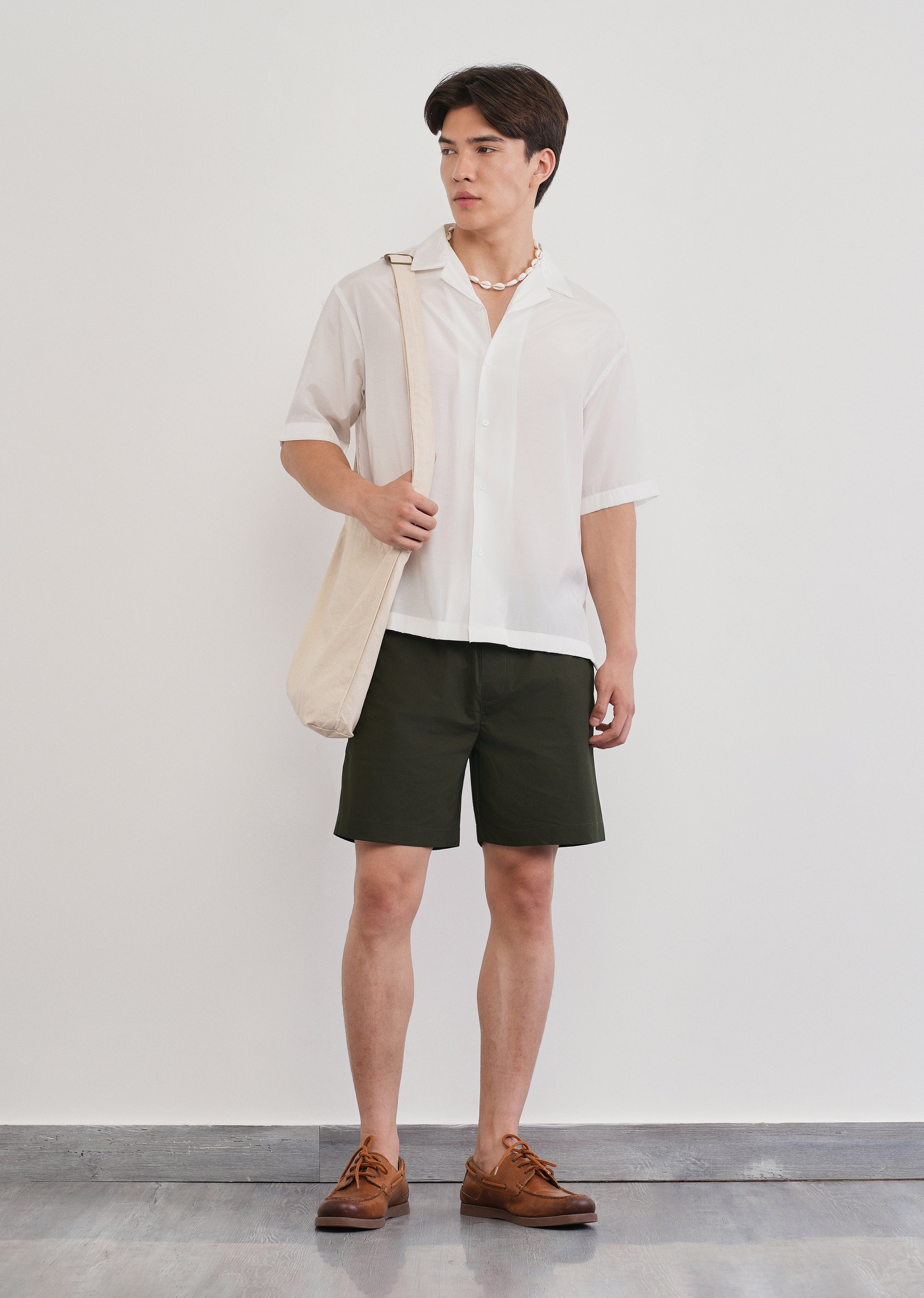 Olive Green Drawstring Cotton Shorts