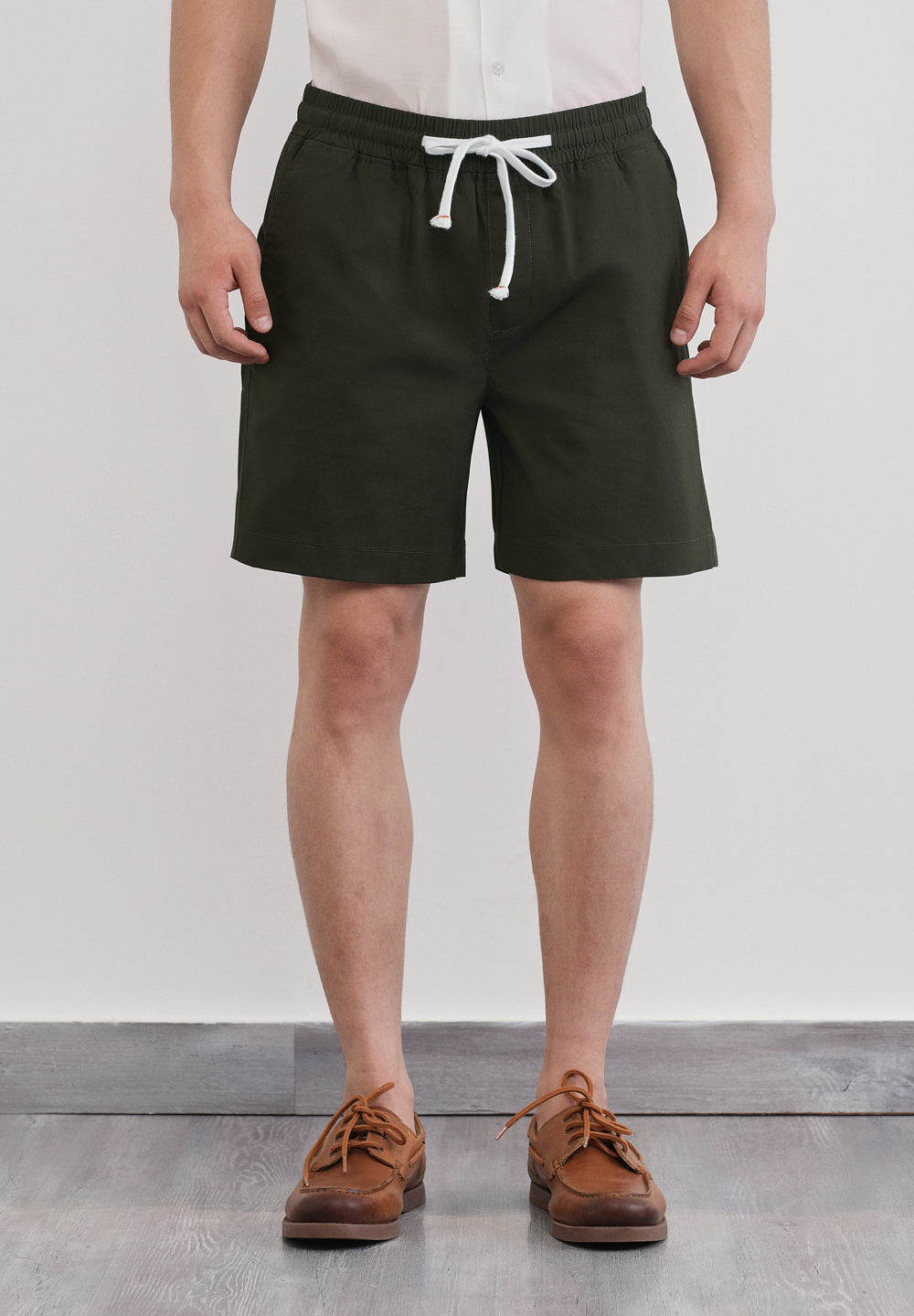 Olive Green Drawstring Cotton Shorts