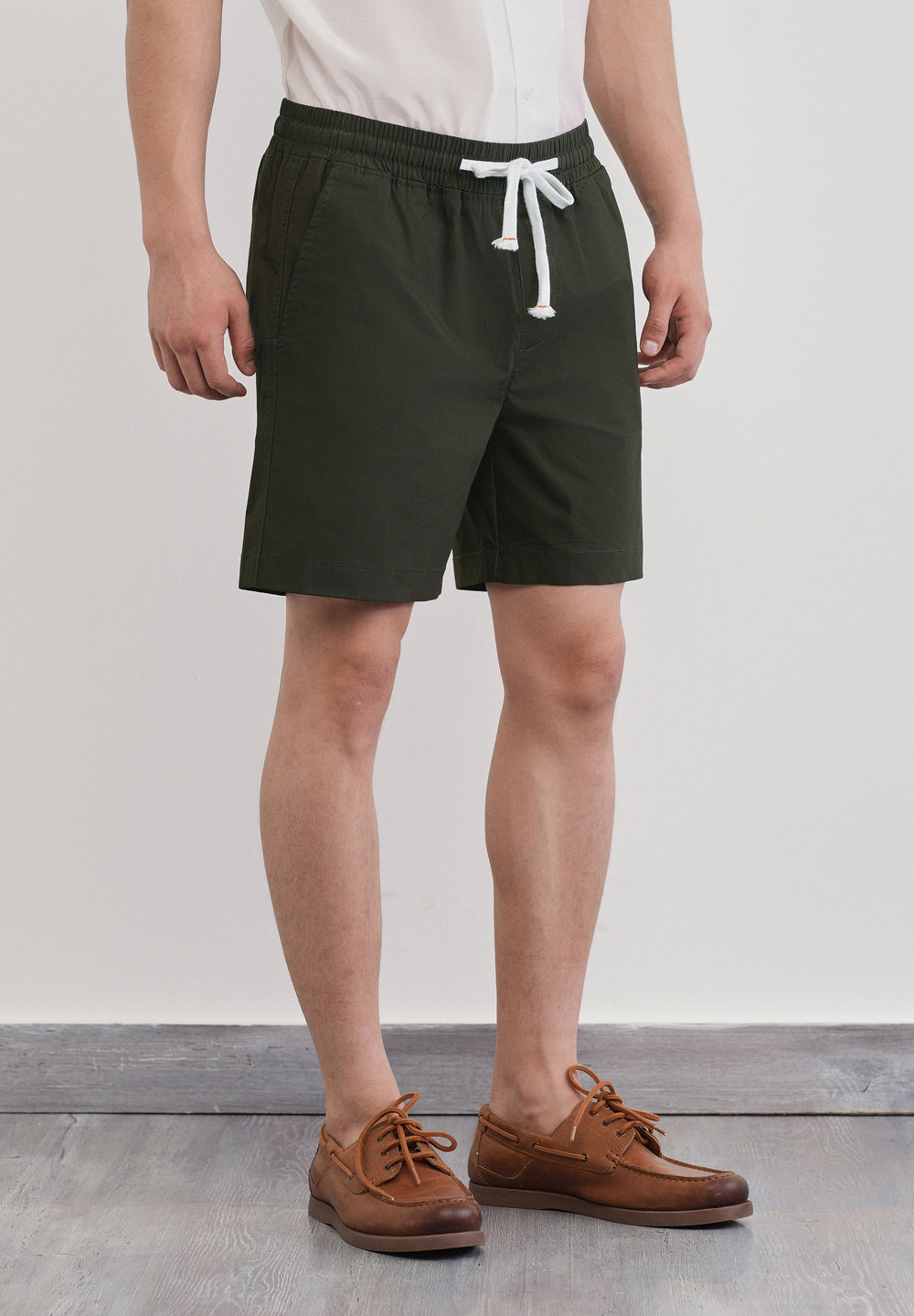 Olive Green Drawstring Cotton Shorts